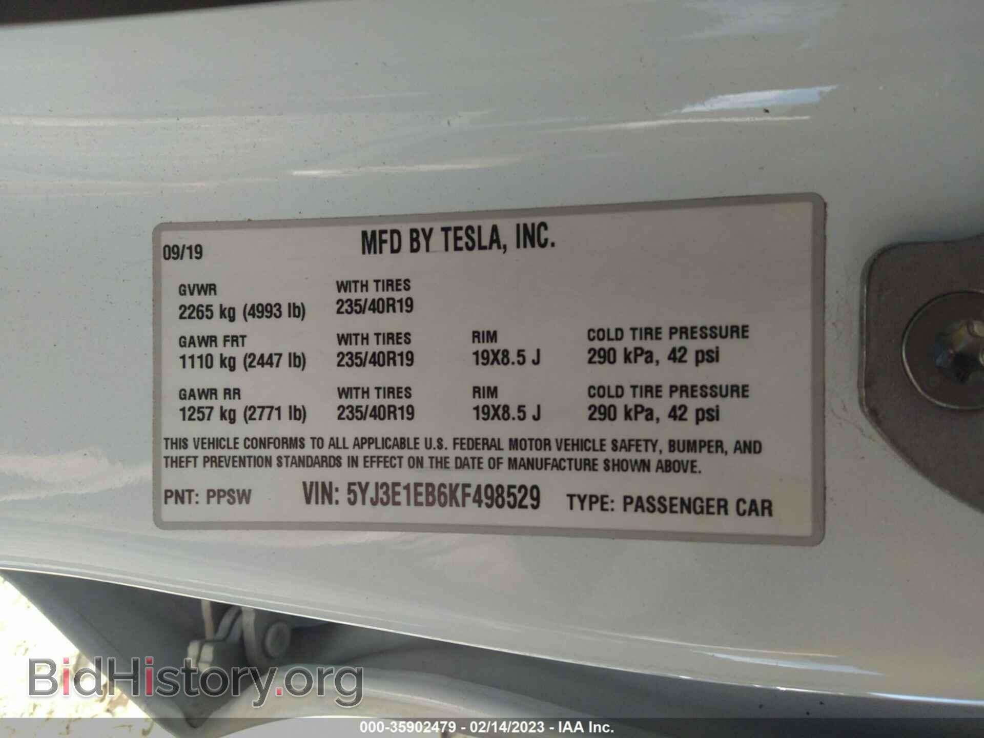 2019 TESLA MODEL 3 - VIN: 5YJ3E1EB6KF498529 - Фото 9