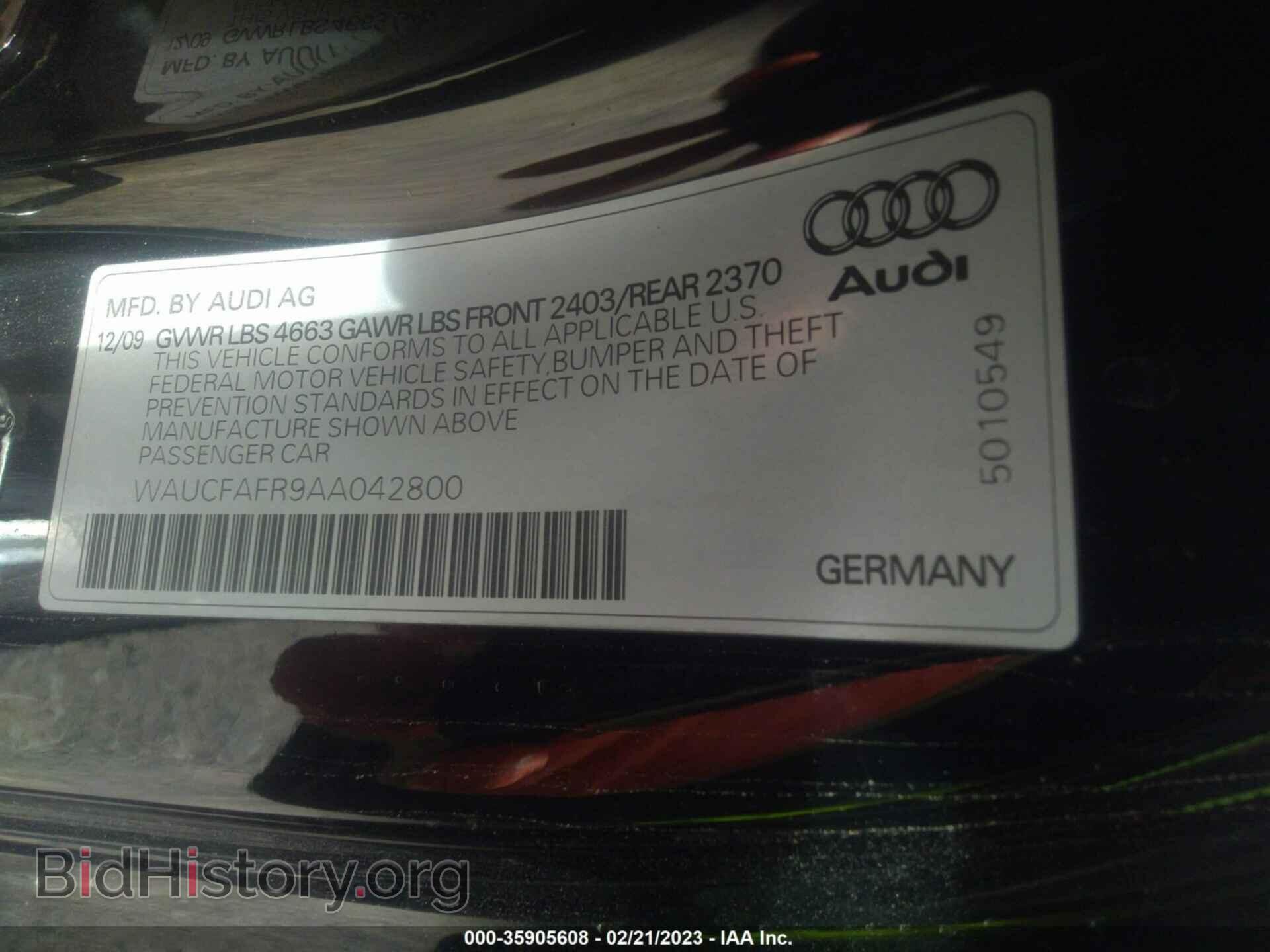 2010 AUDI A5 - VIN: WAUCFAFR9AA042800 - Фото 9
