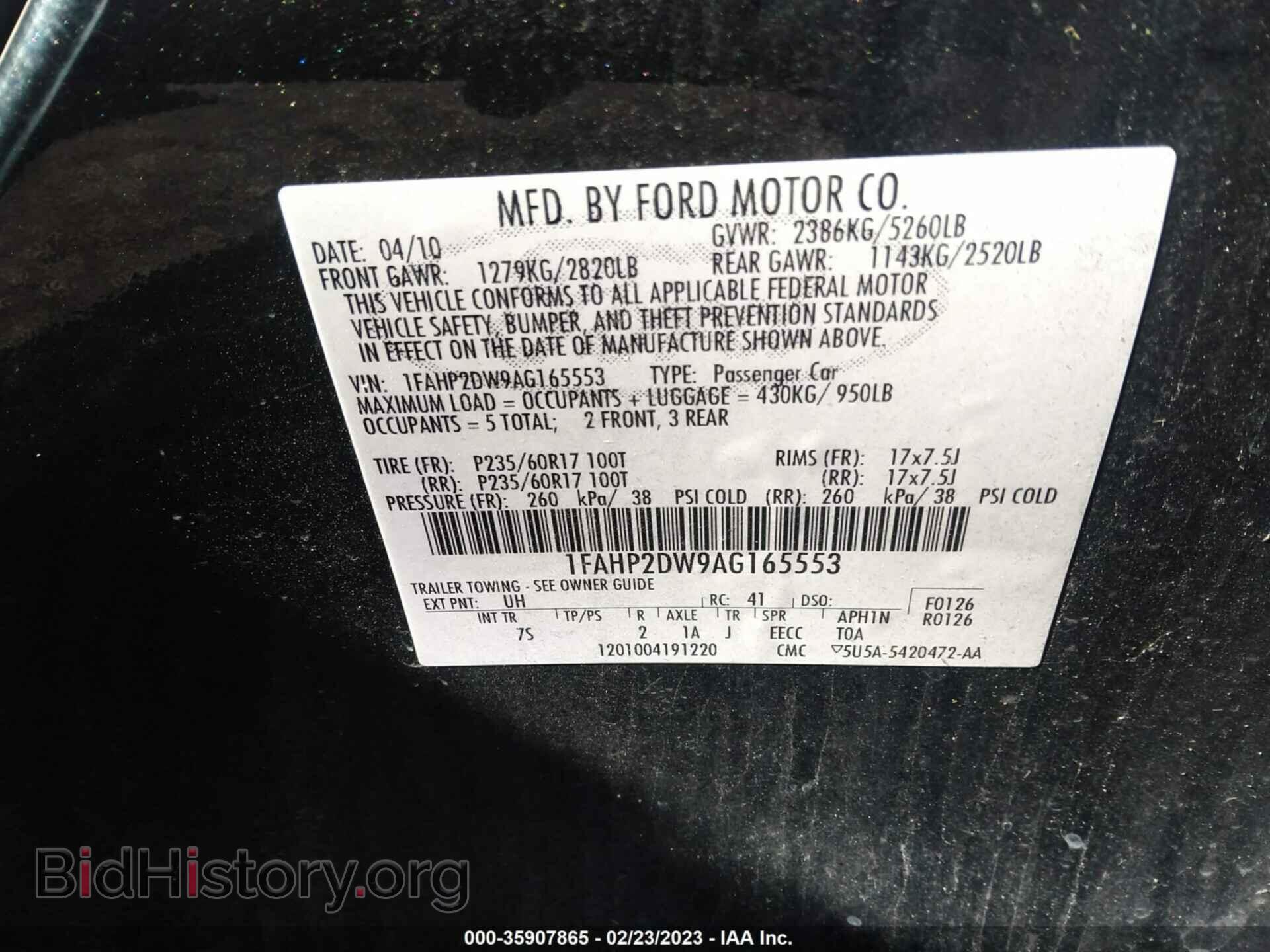 2010 FORD TAURUS - VIN: 1FAHP2DW9AG165553 - Фото 9
