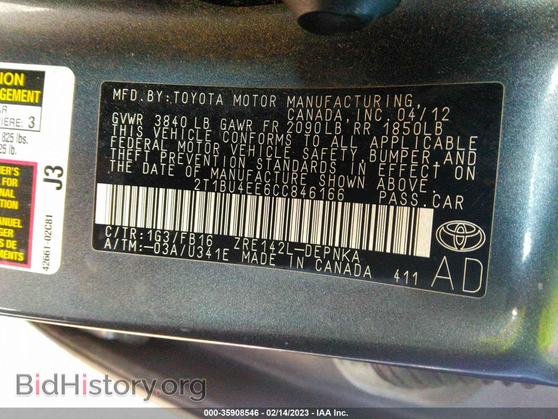 2012 TOYOTA COROLLA - VIN: 2T1BU4EE6CC846166 - Фото 9
