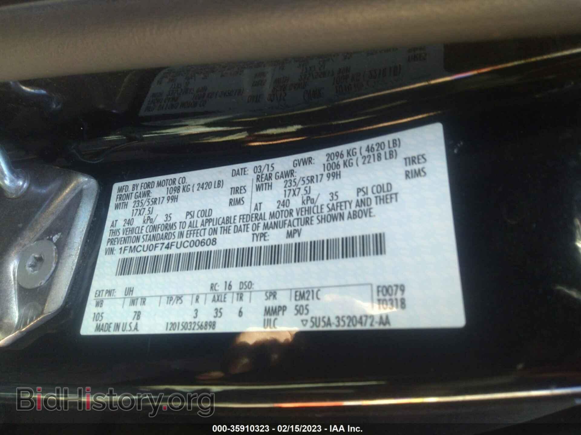 2015 FORD ESCAPE - VIN: 1FMCU0F74FUC00608 - Фото 9