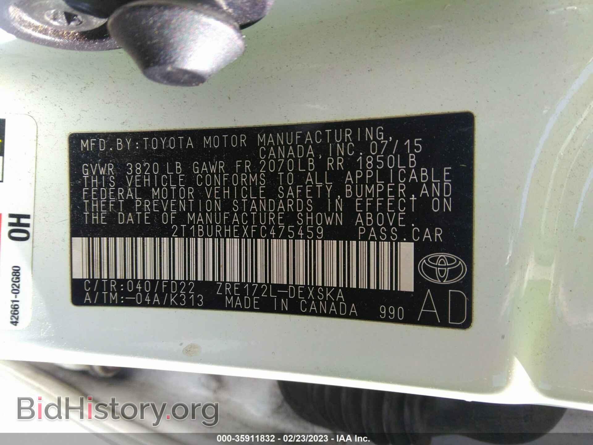 2015 TOYOTA COROLLA - VIN: 2T1BURHEXFC475459 - Фото 9