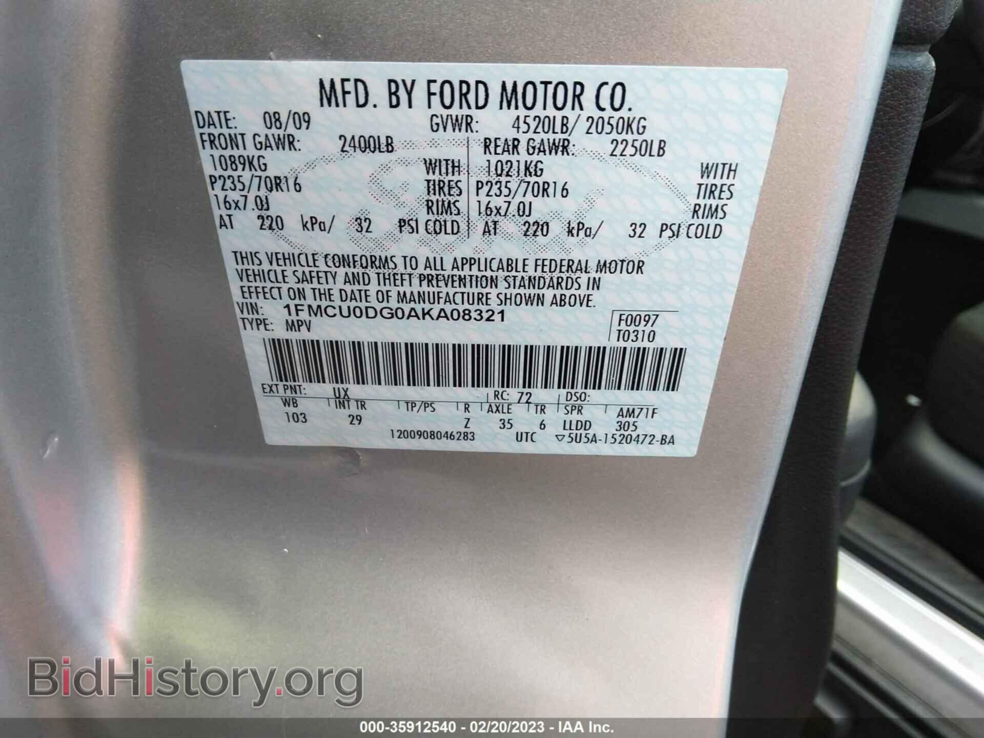 2010 FORD ESCAPE - VIN: 1FMCU0DG0AKA08321 - Фото 9