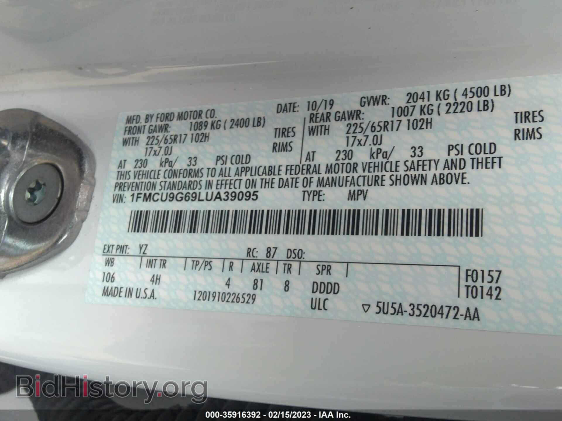 2020 FORD ESCAPE - VIN: 1FMCU9G69LUA39095 - Photo 9