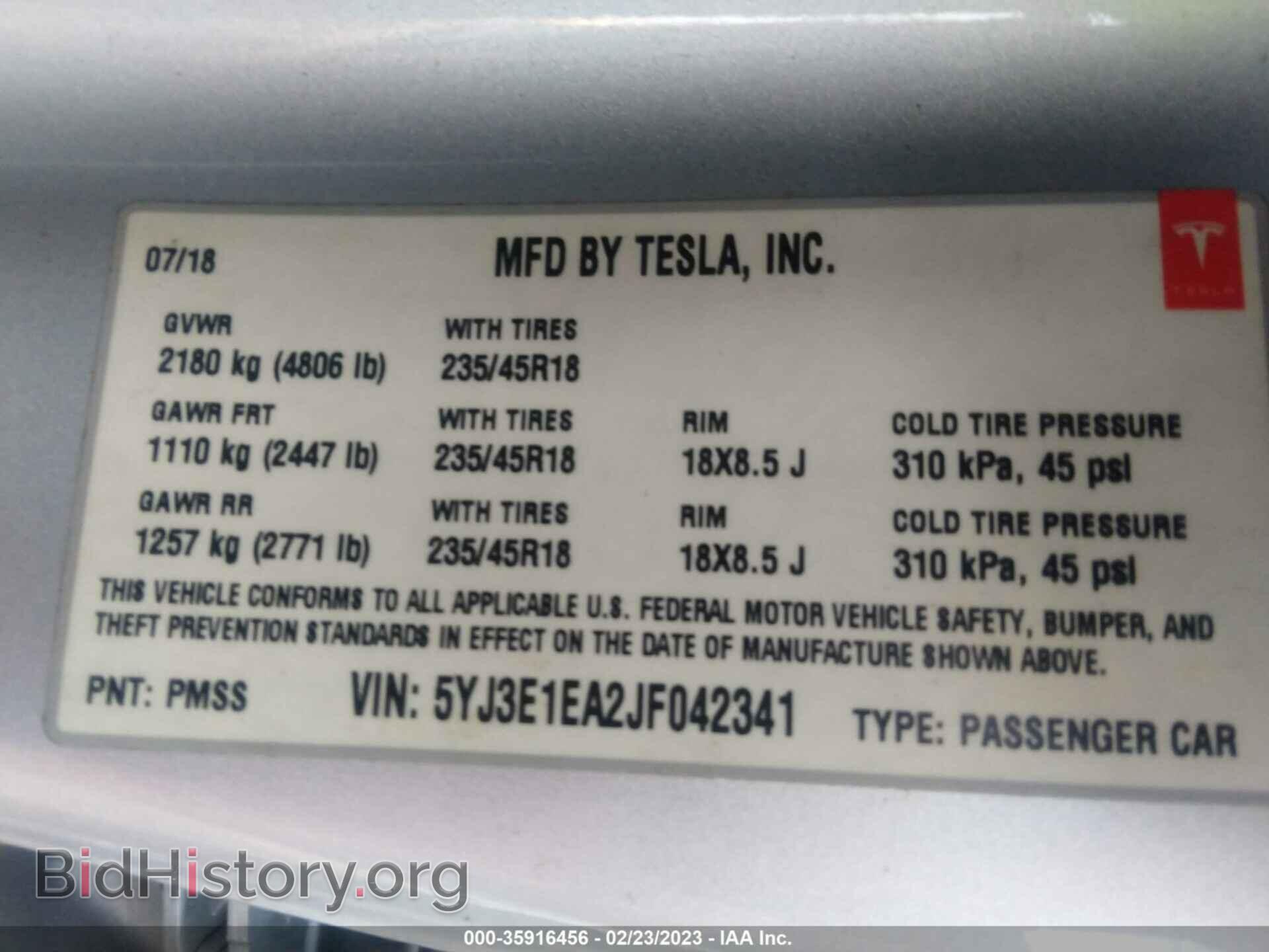 2018 TESLA MODEL 3 - VIN: 5YJ3E1EA2JF042341 - Фото 9