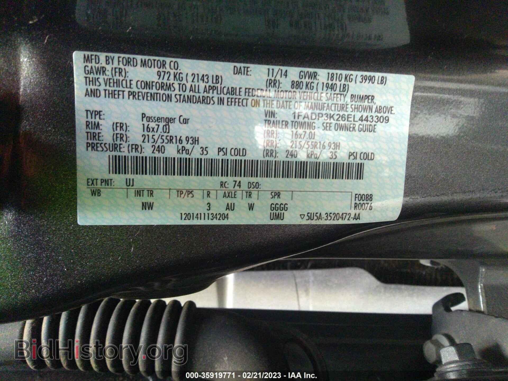 2014 FORD FOCUS - VIN: 1FADP3K26EL443309 - Фото 9