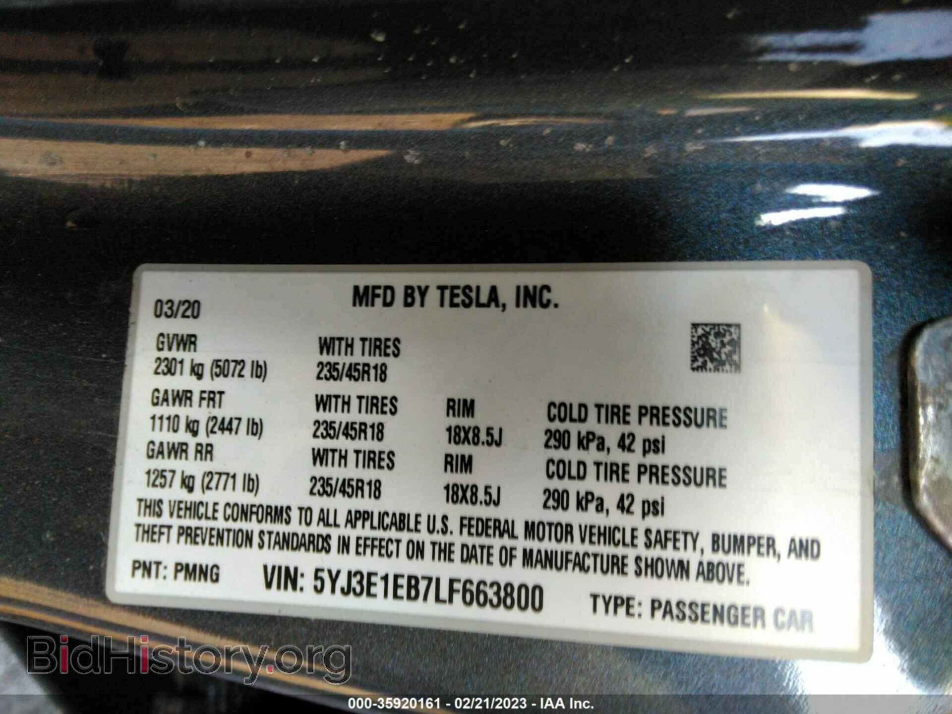 2020 TESLA MODEL 3 - VIN: 5YJ3E1EB7LF663800 - Фото 9