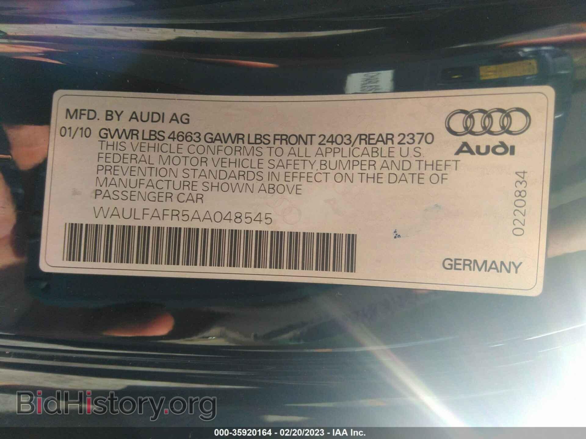 2010 AUDI A5 - VIN: WAULFAFR5AA048545 - Фото 9