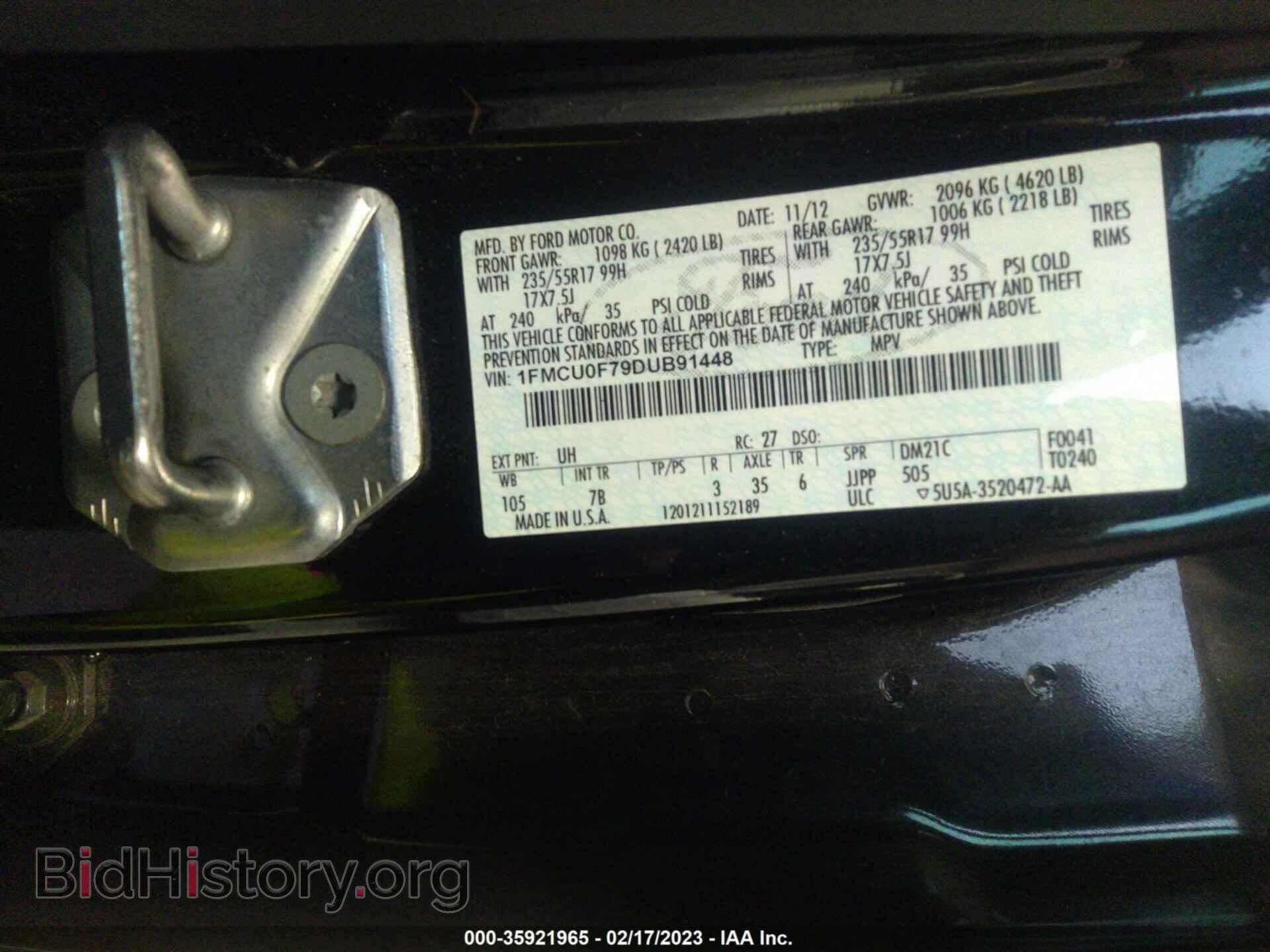 2013 FORD ESCAPE - VIN: 1FMCU0F79DUB91448 - Фото 9
