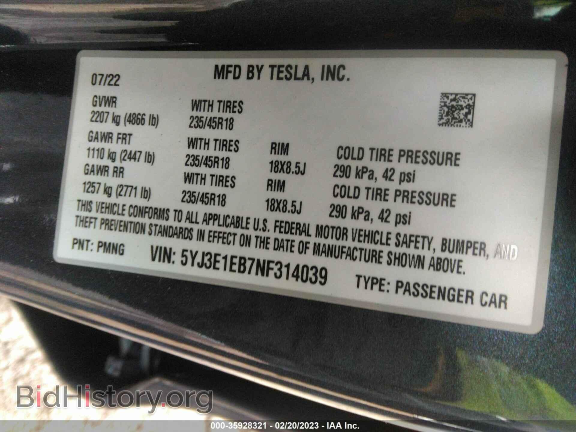 2022 TESLA MODEL 3 - VIN: 5YJ3E1EB7NF314039 - Photo 9