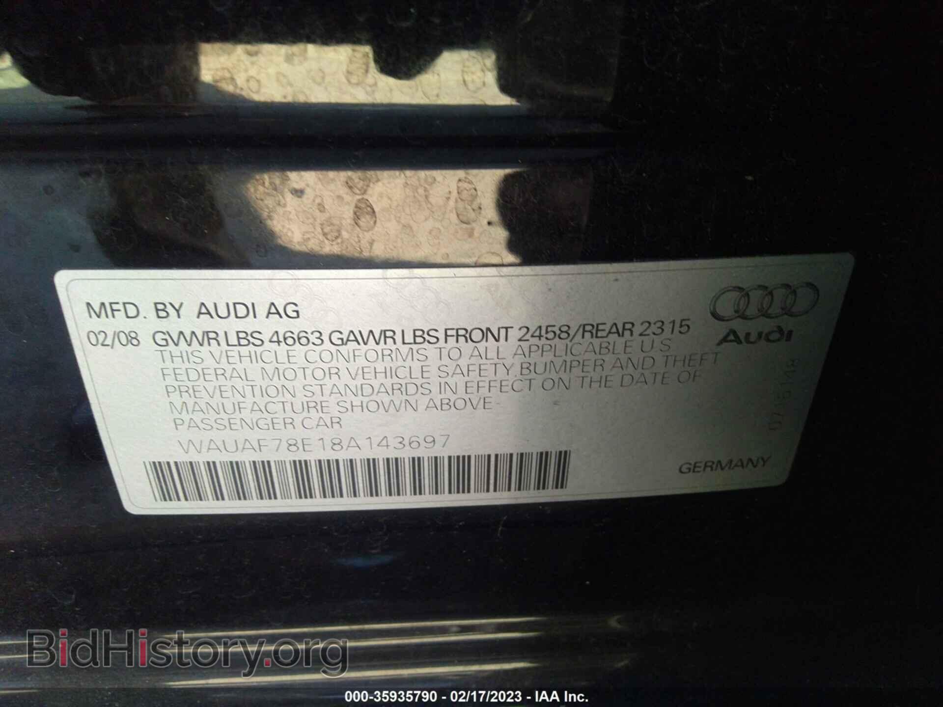 2008 AUDI A4 - VIN: WAUAF78E18A143697 - Фото 9