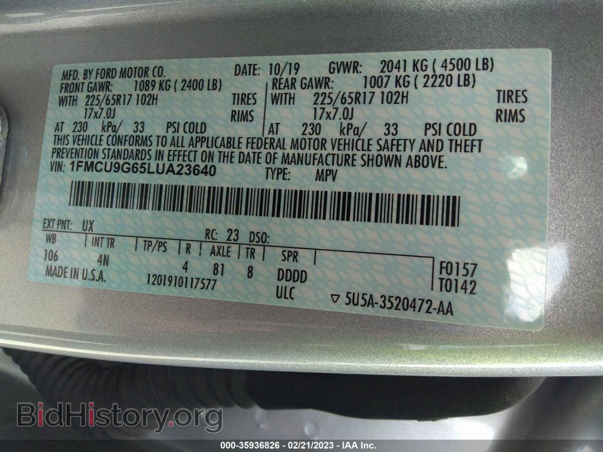 2020 FORD ESCAPE - VIN: 1FMCU9G65LUA23640 - Photo 9