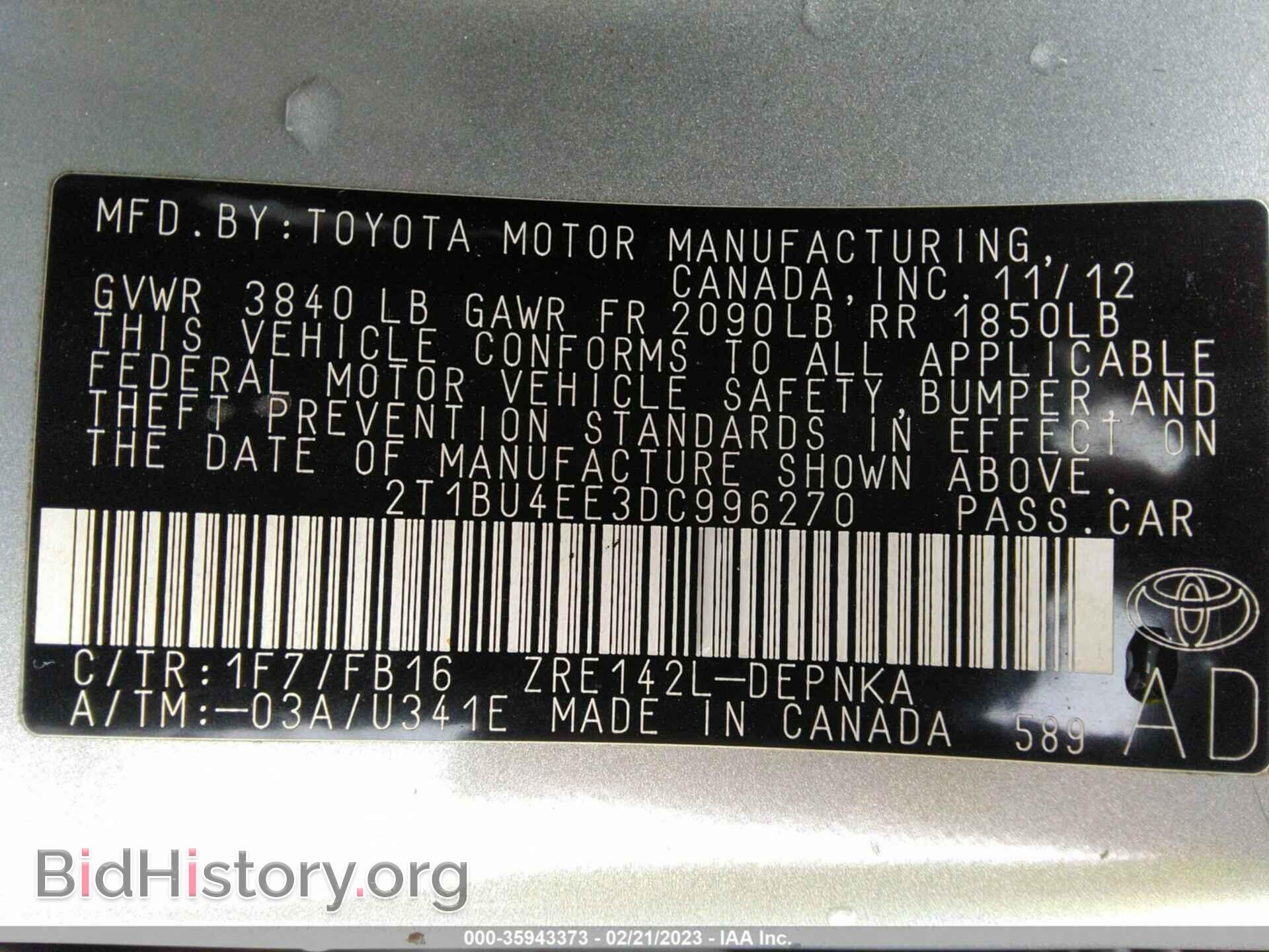 2013 TOYOTA COROLLA - VIN: 2T1BU4EE3DC996270 - Фото 9