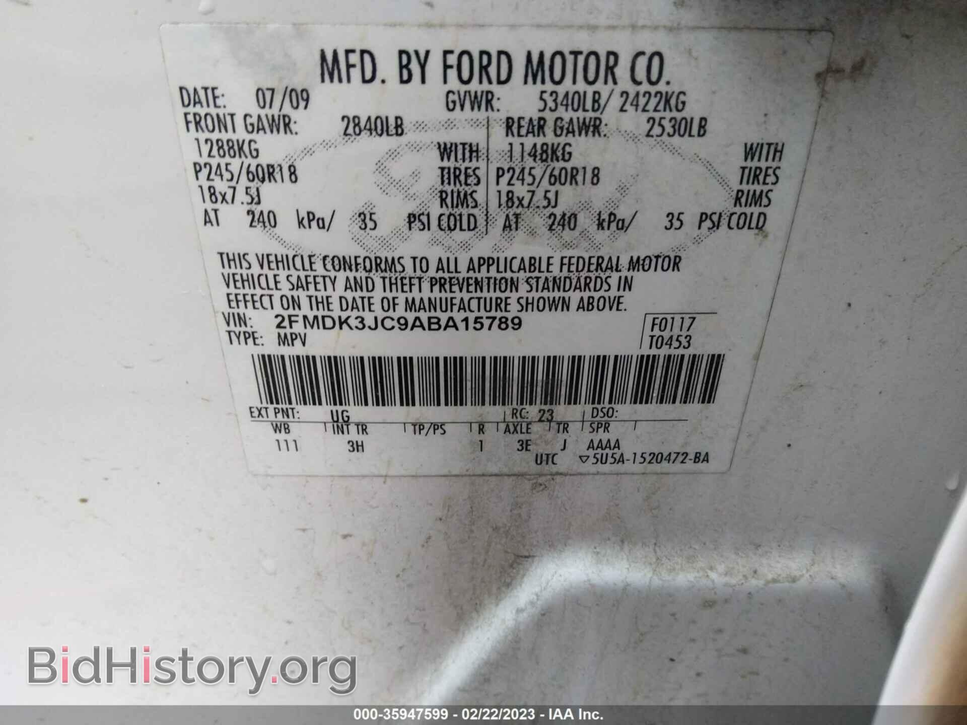 2010 FORD EDGE - VIN: 2FMDK3JC9ABA15789 - Фото 9