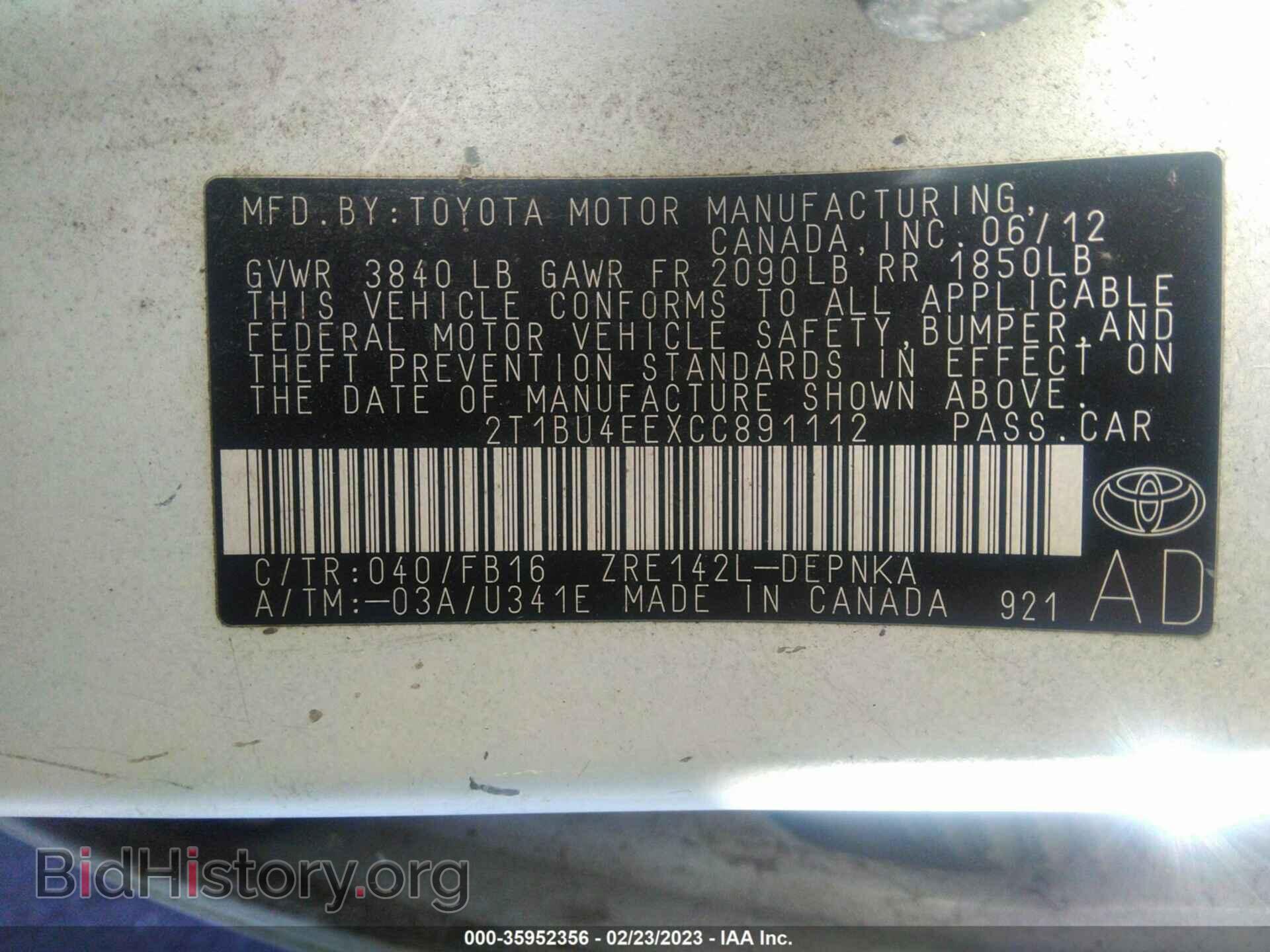 2012 TOYOTA COROLLA - VIN: 2T1BU4EEXCC891112 - Фото 9