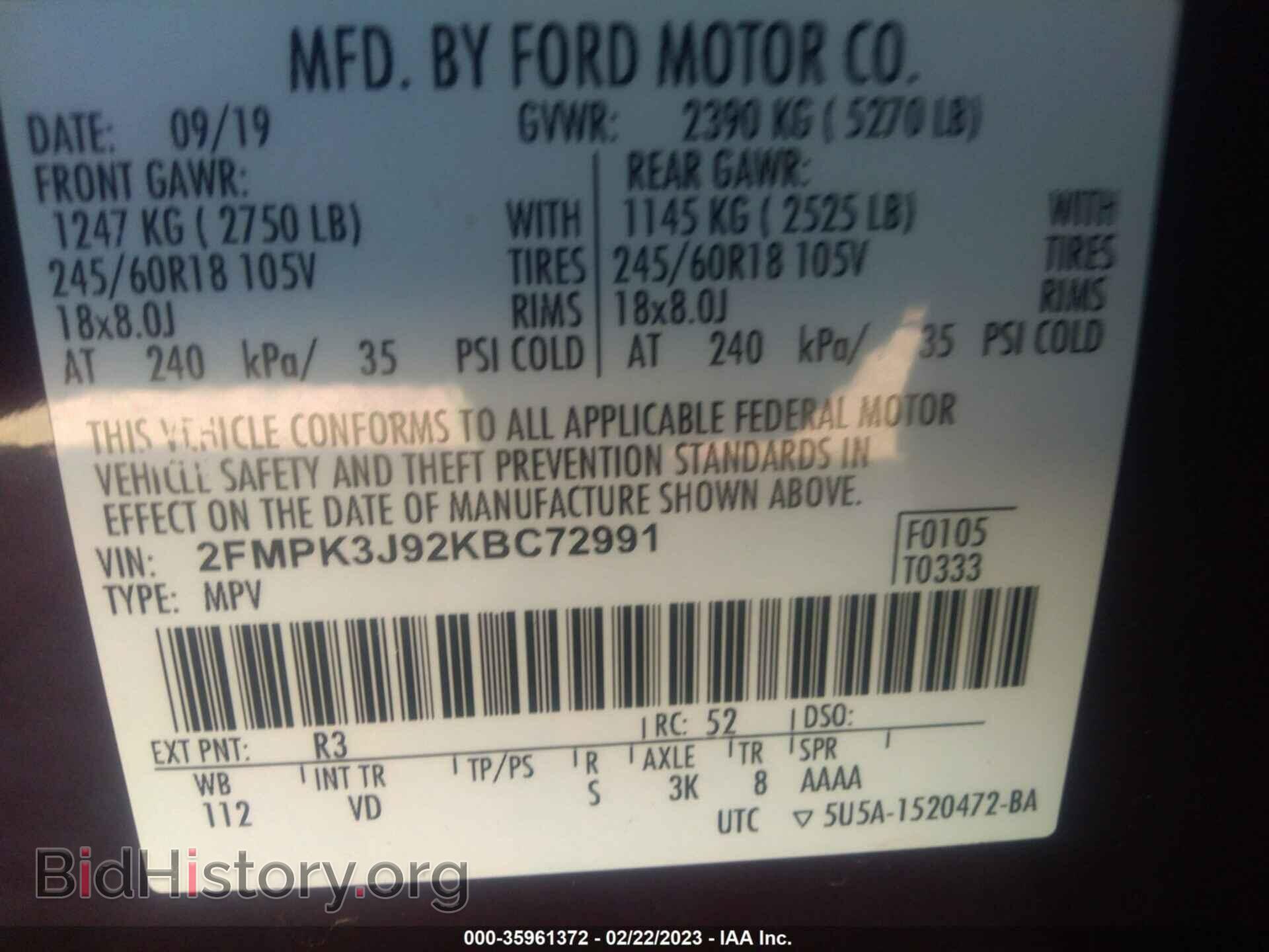 2019 FORD EDGE - VIN: 2FMPK3J92KBC72991 - Photo 9