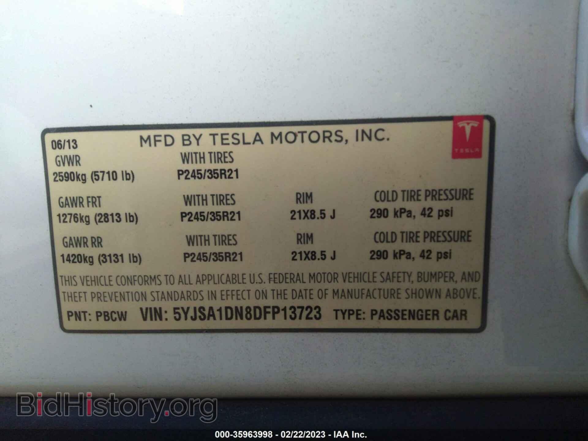 2013 TESLA MODEL S - VIN: 5YJSA1DN8DFP13723 - Фото 9
