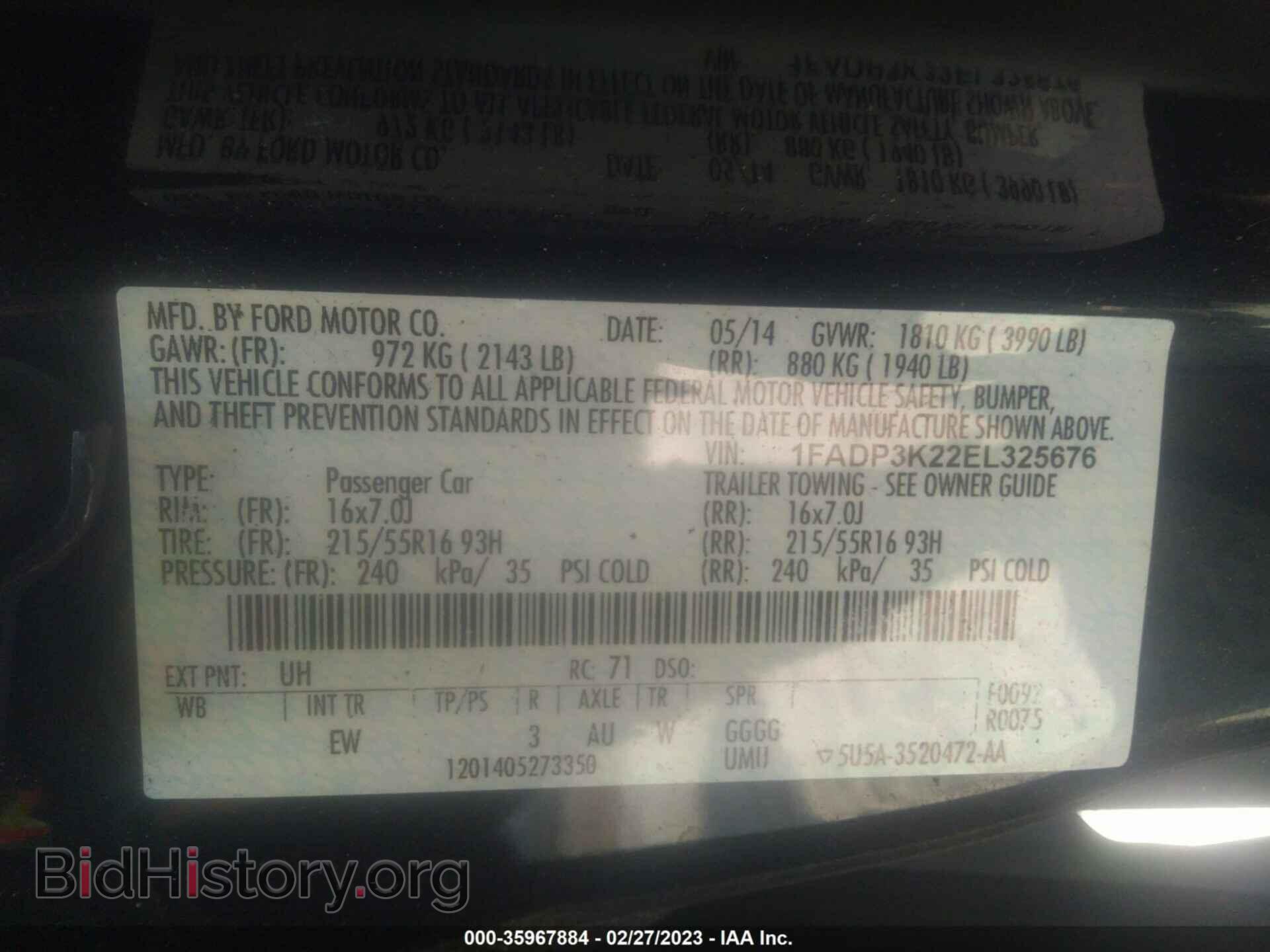 2014 FORD FOCUS - VIN: 1FADP3K22EL325676 - Фото 9