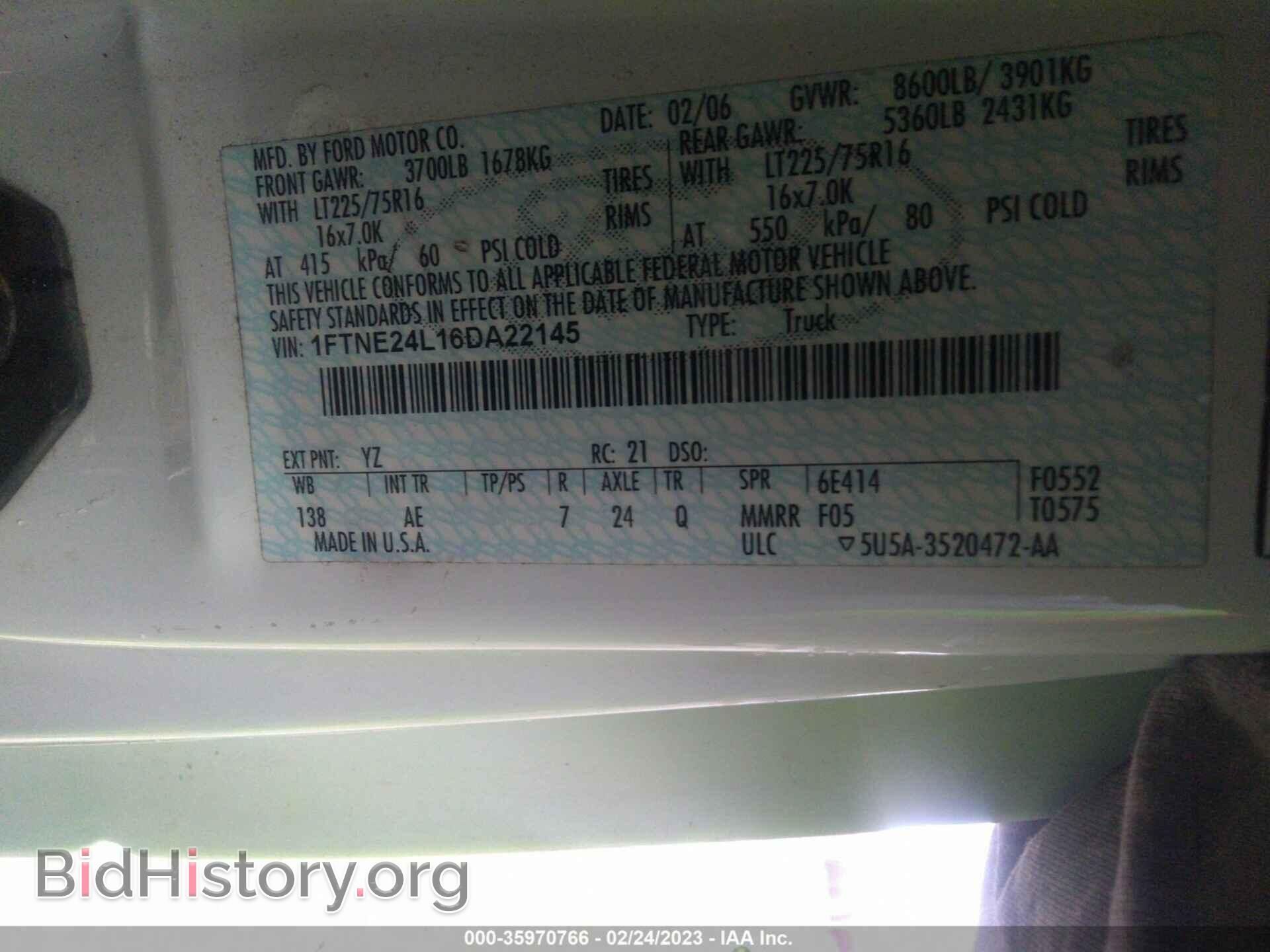 2006 FORD ECONOLINE CARGO VAN - VIN: 1FTNE24L16DA22145 - Photo 9