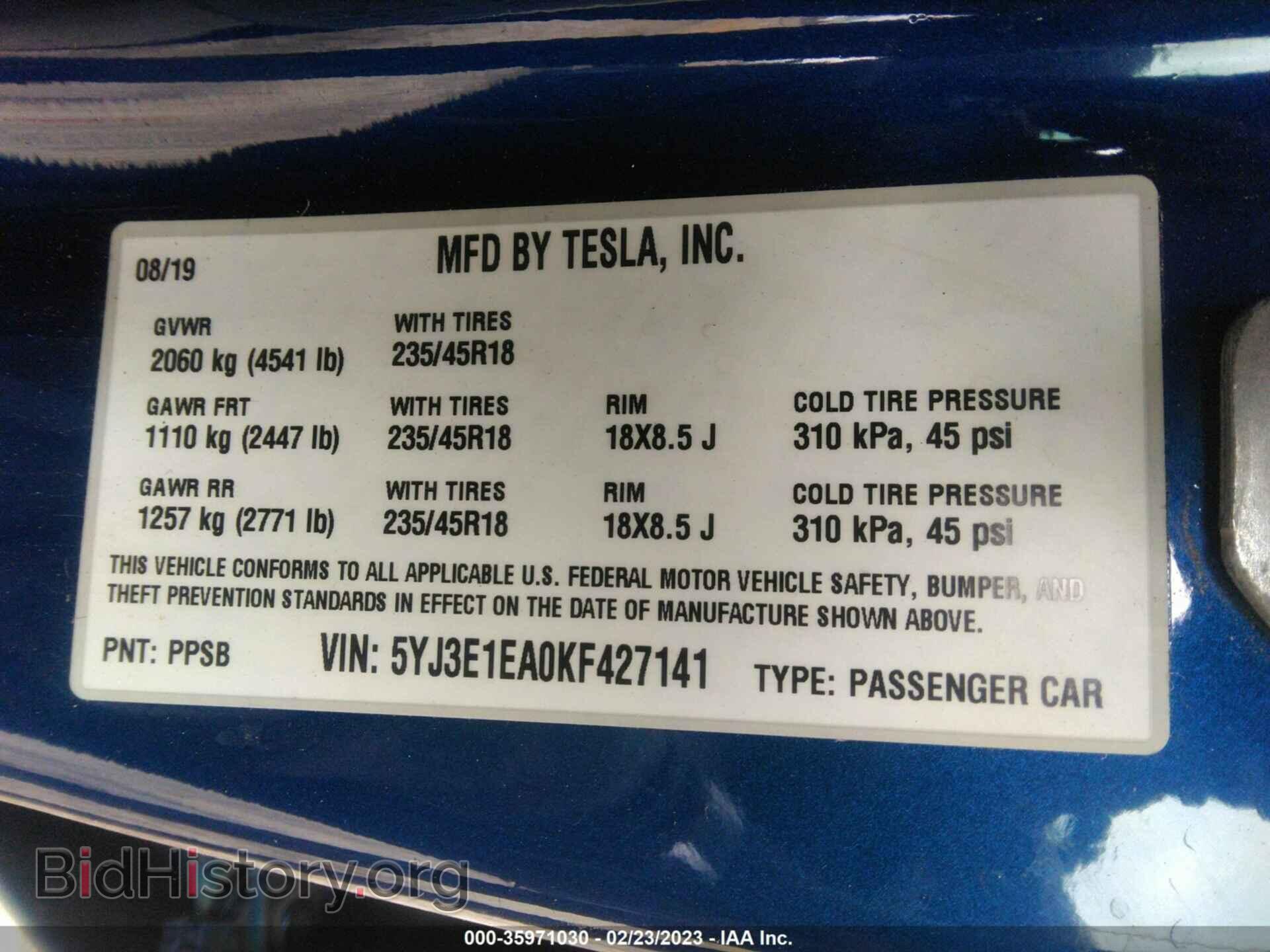 2019 TESLA MODEL 3 - VIN: 5YJ3E1EA0KF427141 - Photo 9