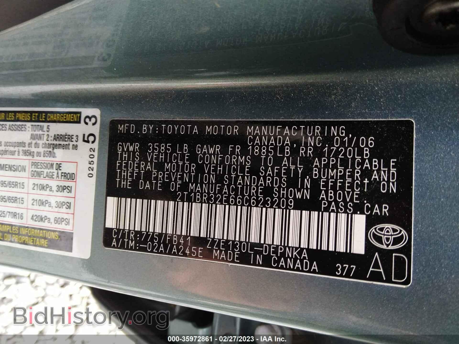 2006 TOYOTA COROLLA - VIN: 2T1BR32E66C623209 - Фото 9