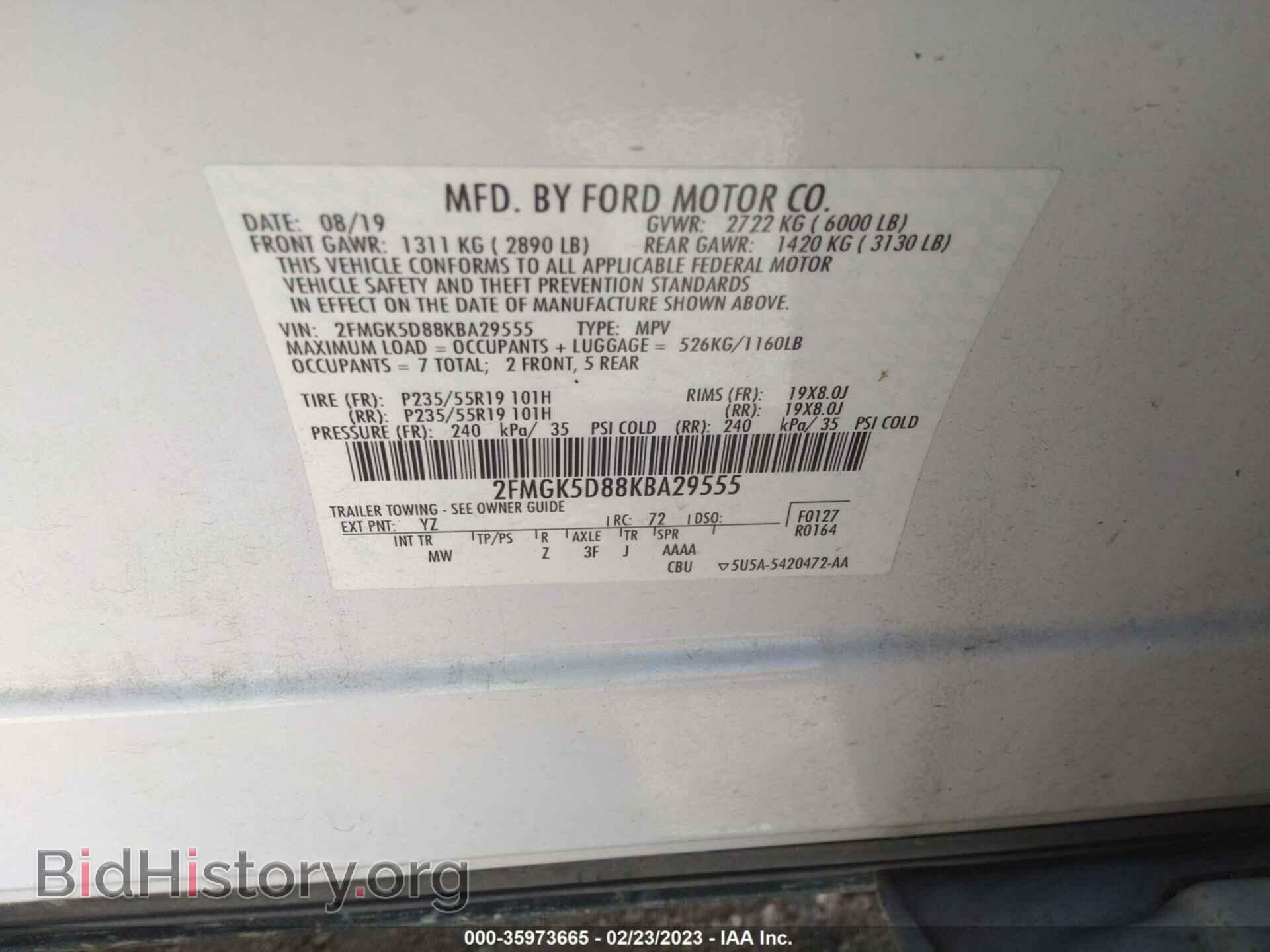 2019 FORD FLEX - VIN: 2FMGK5D88KBA29555 - Photo 9