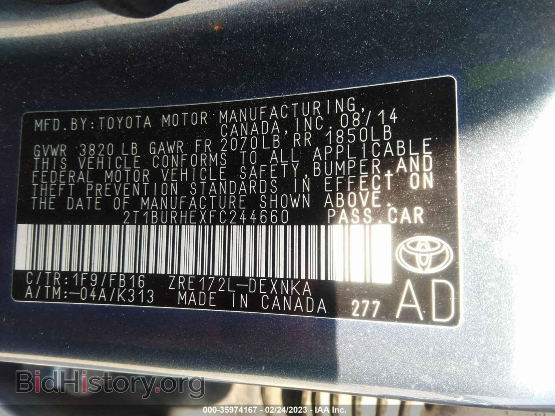 2015 TOYOTA COROLLA - VIN: 2T1BURHEXFC244660 - Фото 9