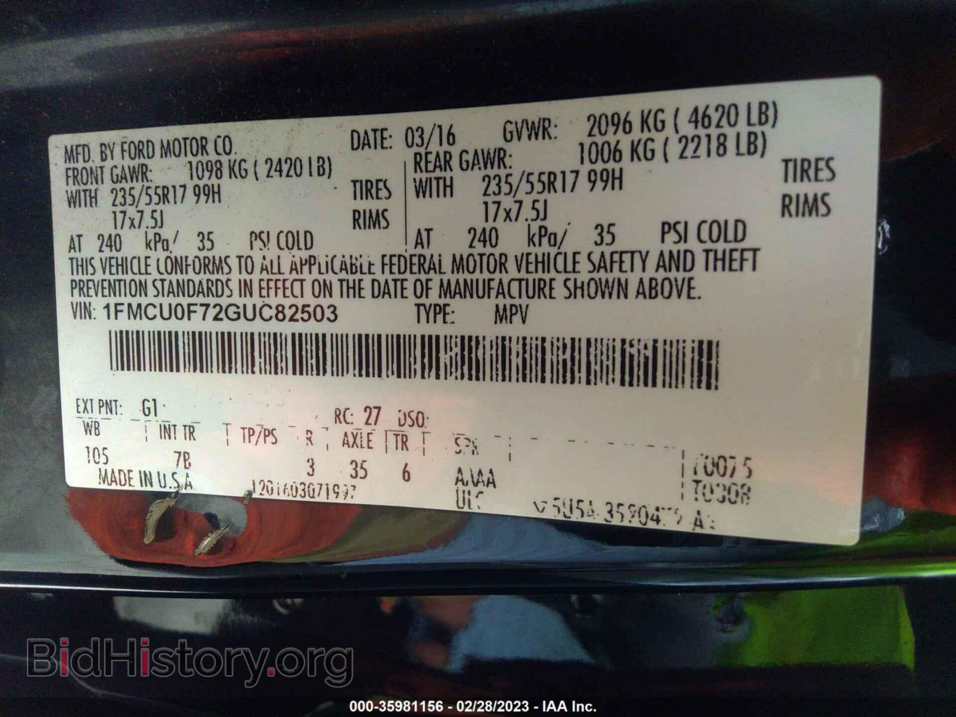 2016 FORD ESCAPE - VIN: 1FMCU0F72GUC82503 - Photo 9