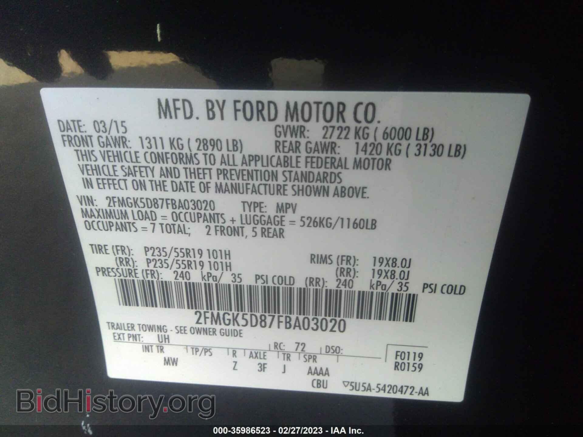 2015 FORD FLEX - VIN: 2FMGK5D87FBA03020 - Photo 9