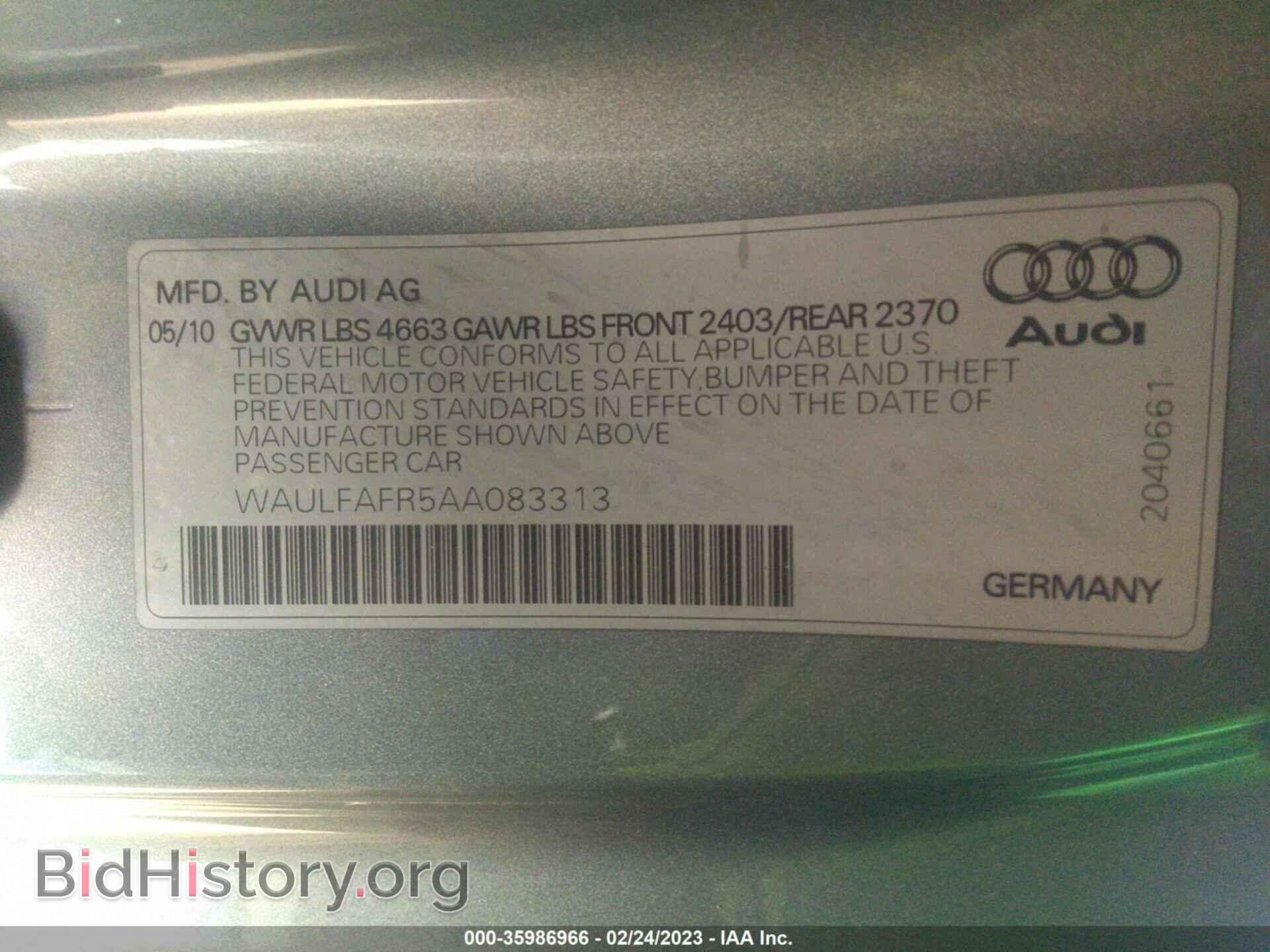 2010 AUDI A5 - VIN: WAULFAFR5AA083313 - Фото 9