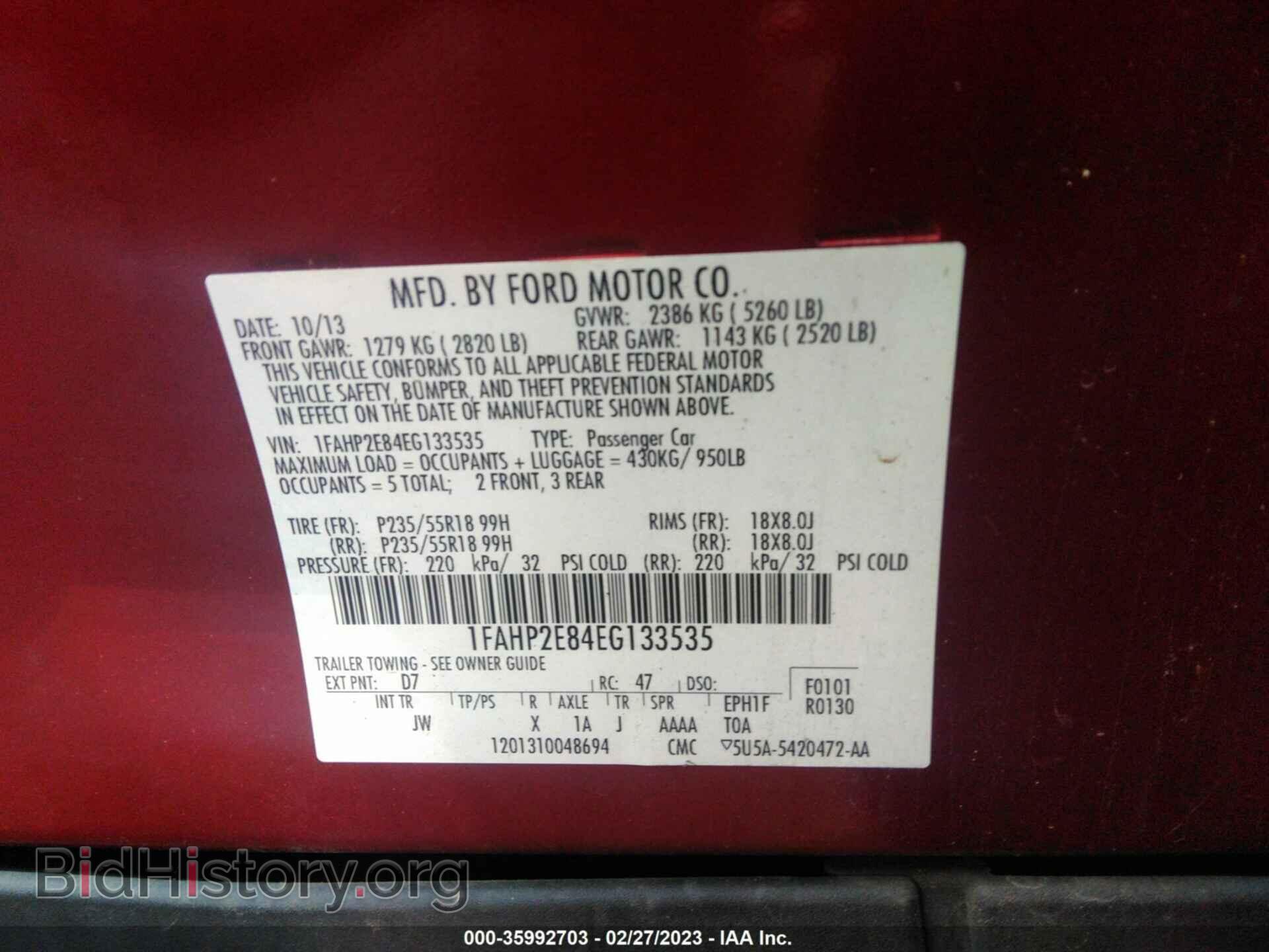 2014 FORD TAURUS - VIN: 1FAHP2E84EG133535 - Фото 9