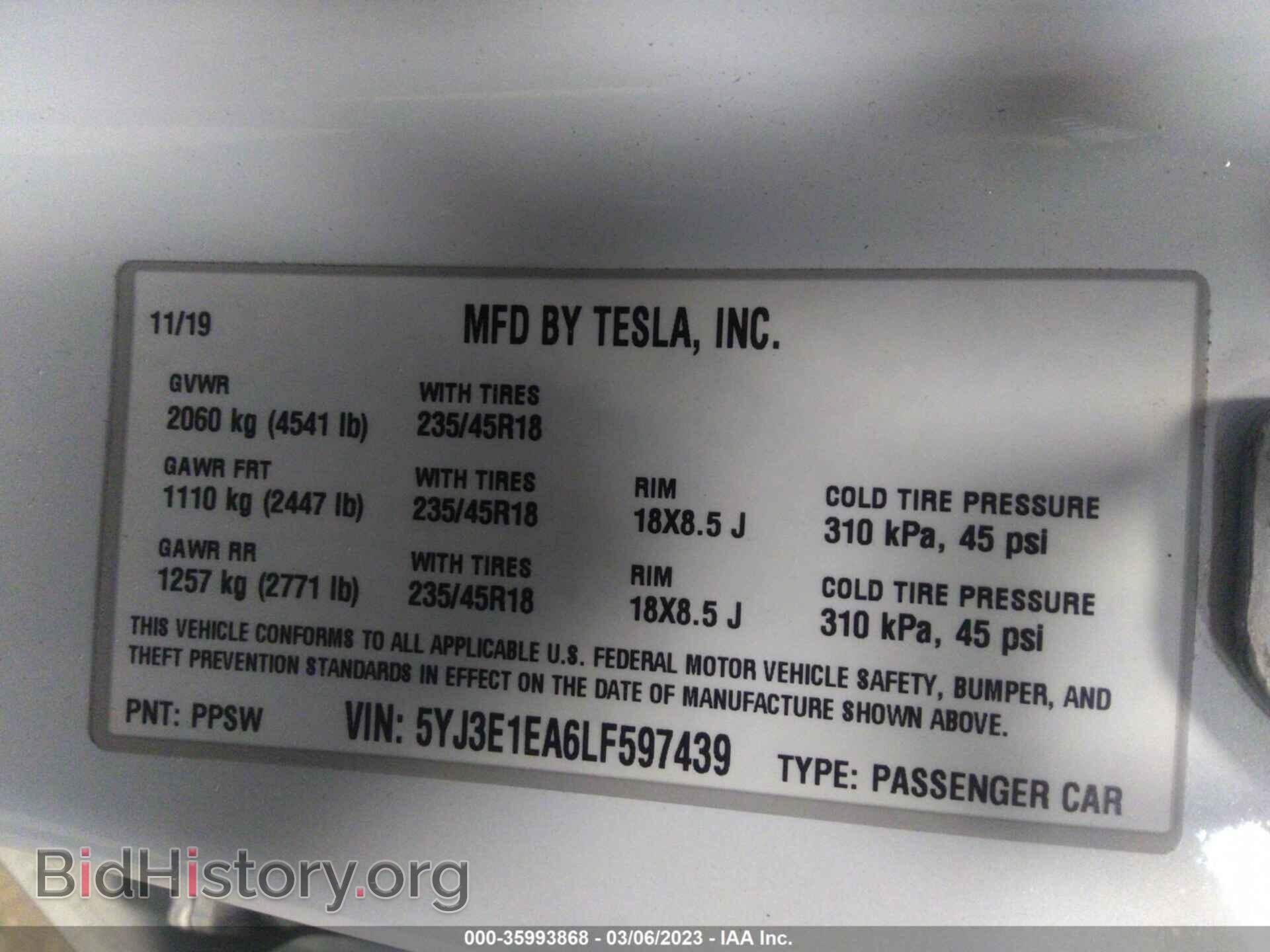 2020 TESLA MODEL 3 - VIN: 5YJ3E1EA6LF597439 - Фото 9