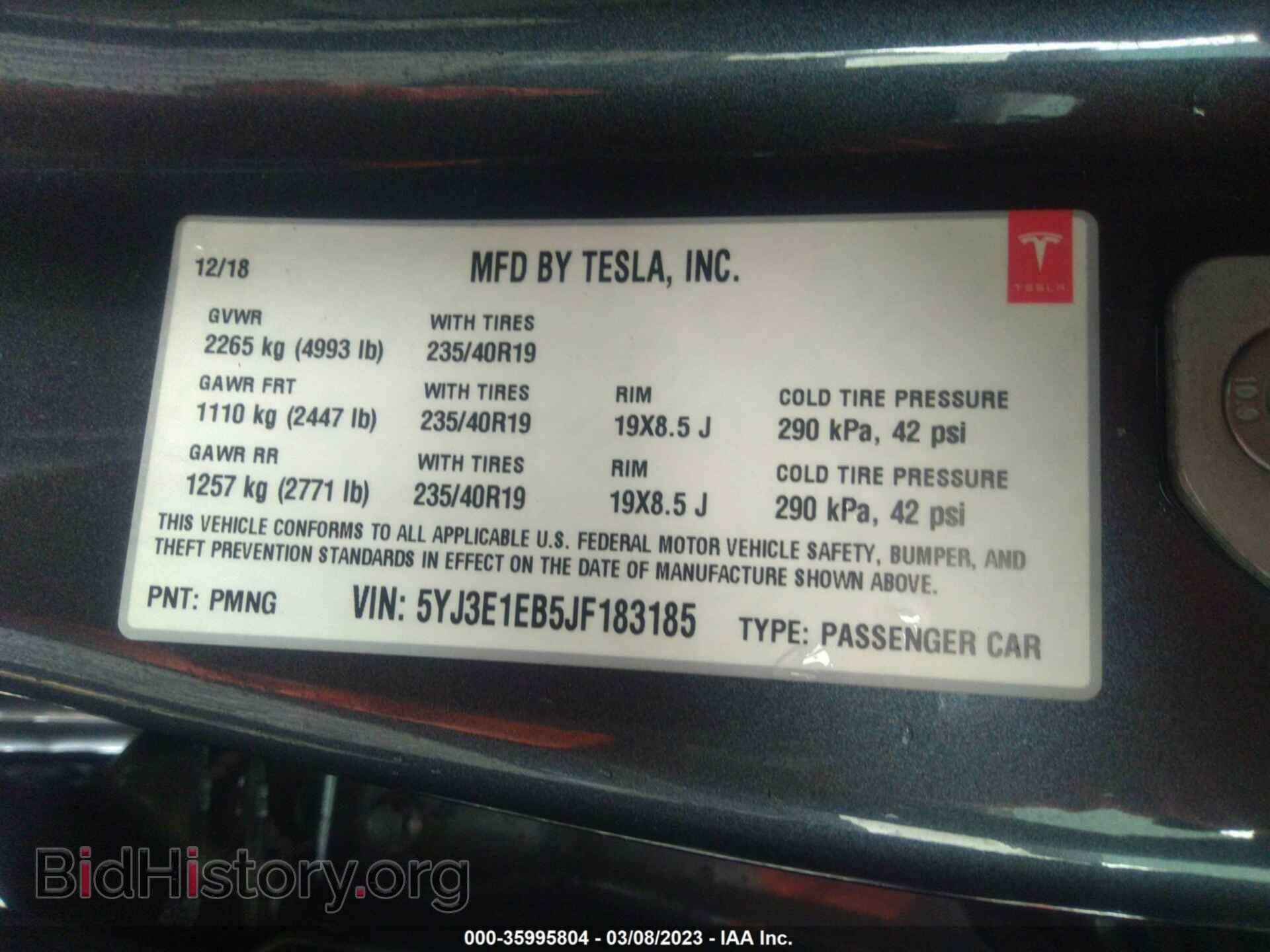 2018 TESLA MODEL 3 - VIN: 5YJ3E1EB5JF183185 - Фото 9