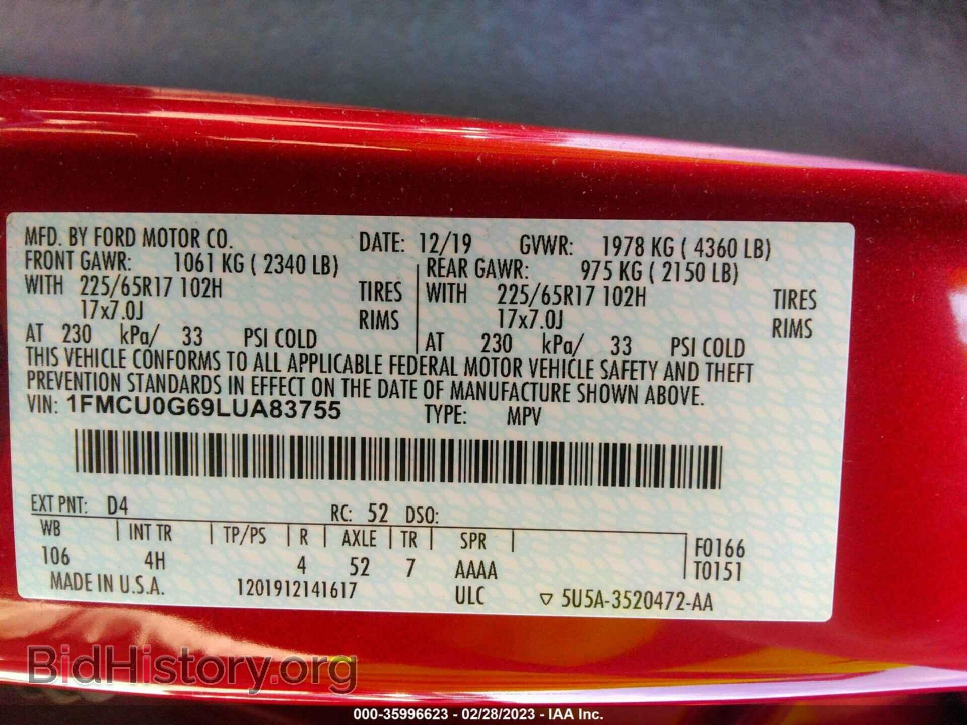 2020 FORD ESCAPE - VIN: 1FMCU0G69LUA83755 - Photo 9