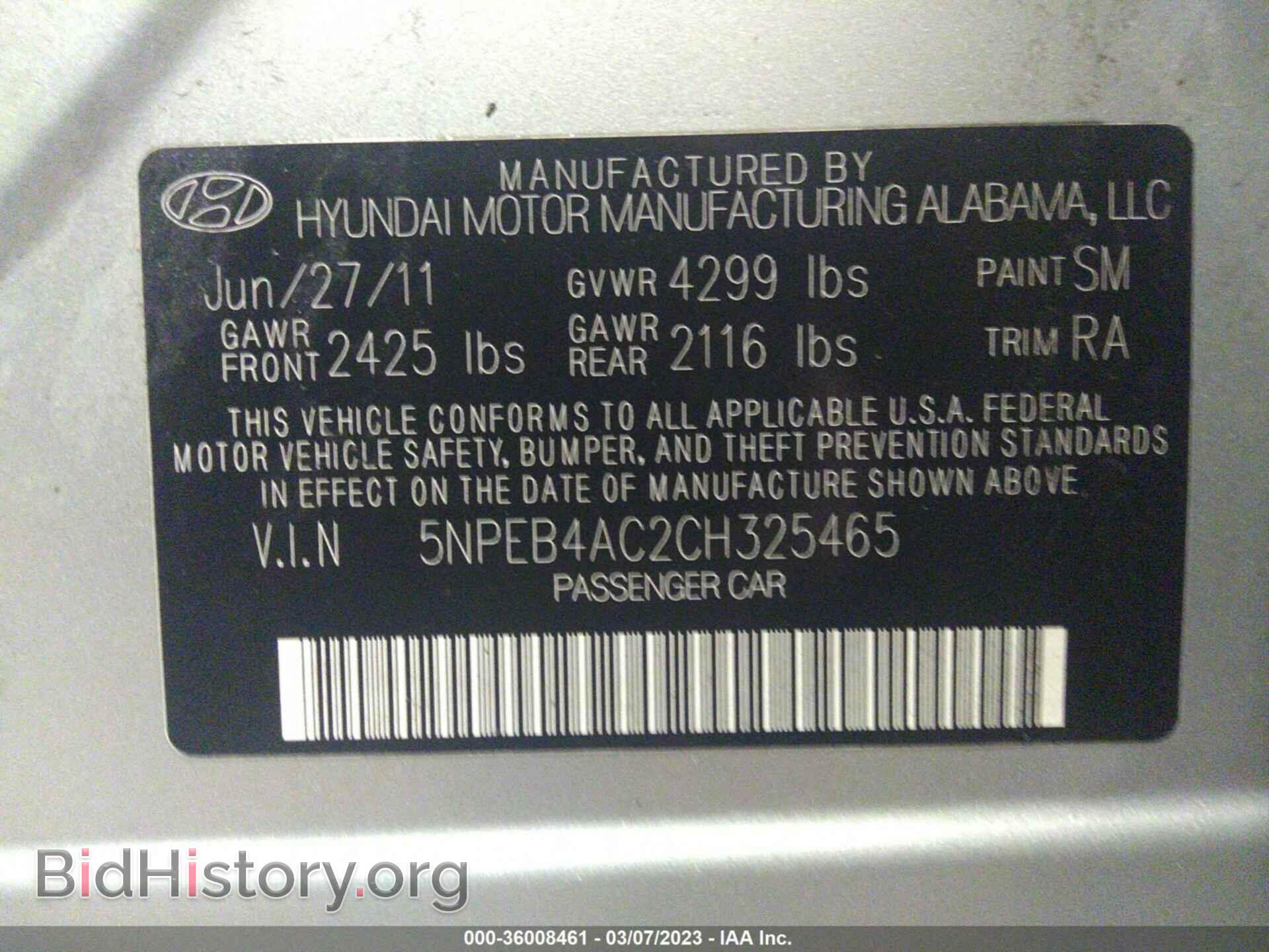 2012 HYUNDAI SONATA - VIN: 5NPEB4AC2CH325465 - Фото 9