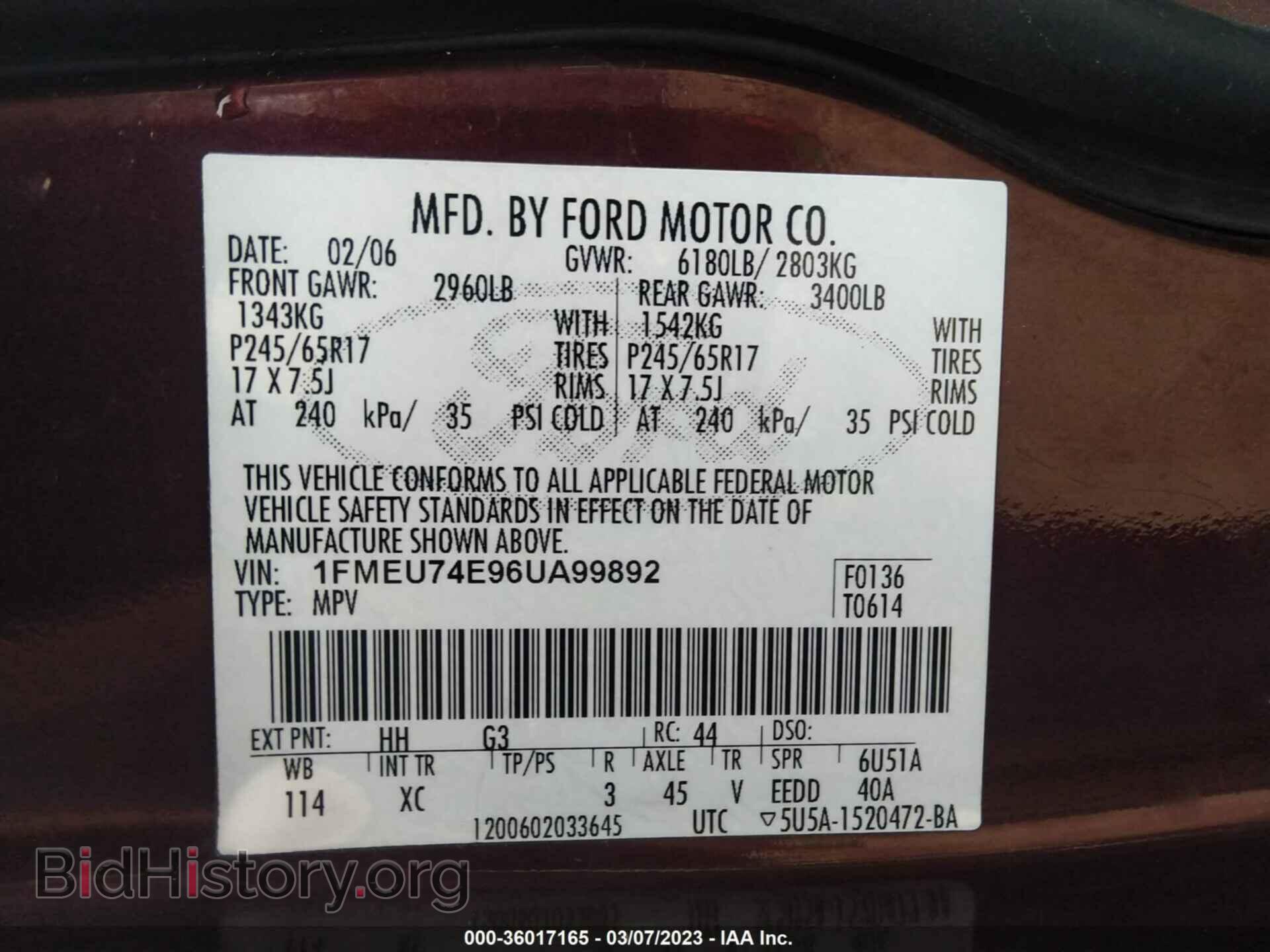 2006 FORD EXPLORER - VIN: 1FMEU74E96UA99892 - Фото 9
