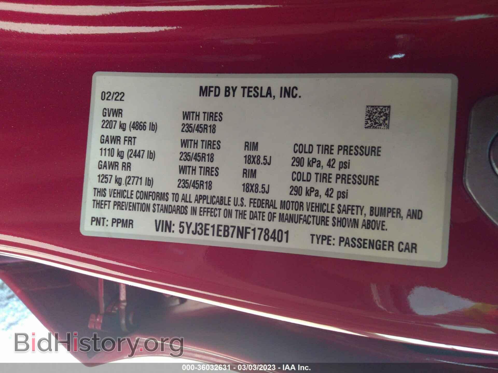 2022 TESLA MODEL 3 - VIN: 5YJ3E1EB7NF178401 - Photo 9