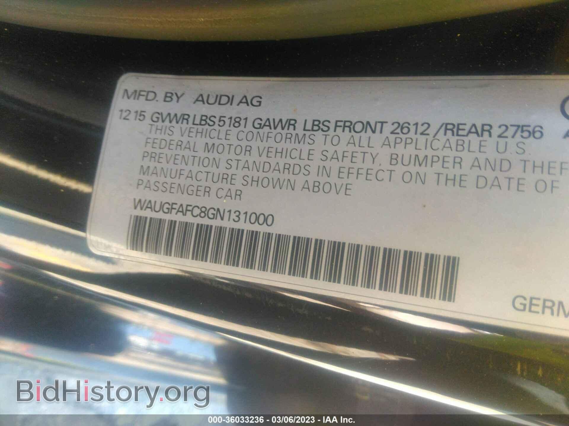 2016 AUDI A6 - VIN: WAUGFAFC8GN131000 - Фото 9