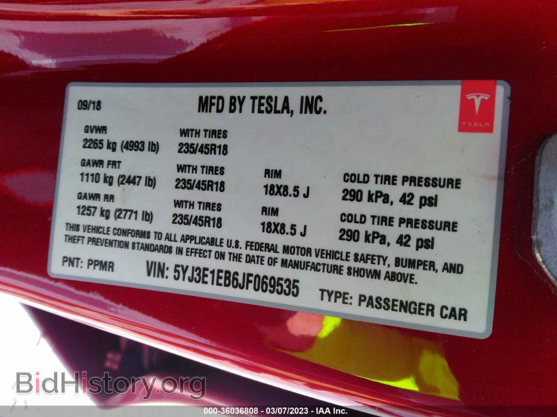 2018 TESLA MODEL 3 - VIN: 5YJ3E1EB6JF069535 - Фото 9