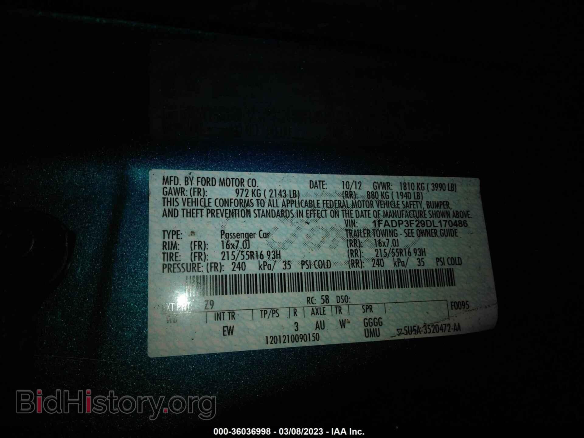 2013 FORD FOCUS - VIN: 1FADP3F29DL170486 - Фото 9