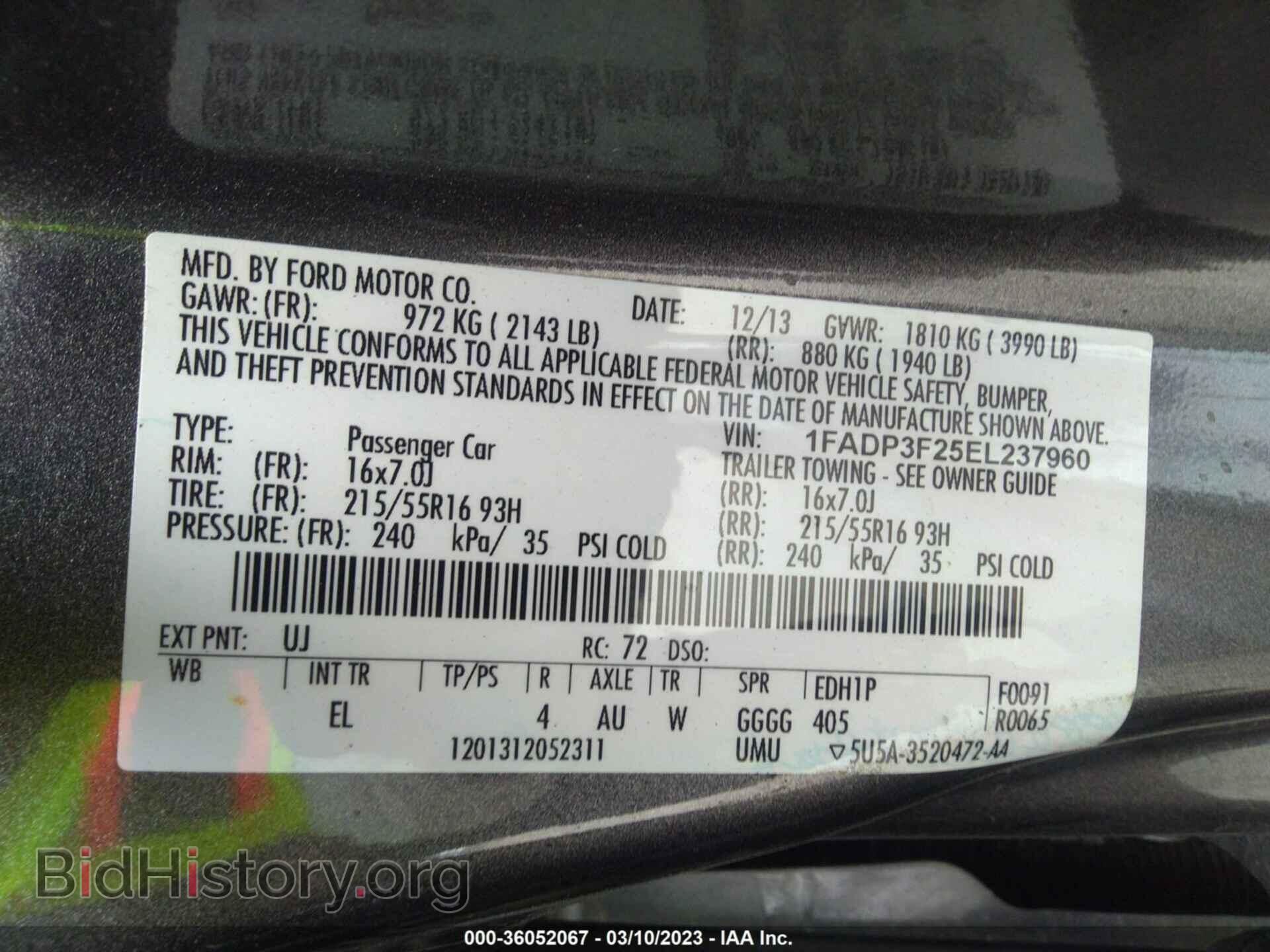2014 FORD FOCUS - VIN: 1FADP3F25EL237960 - Фото 9