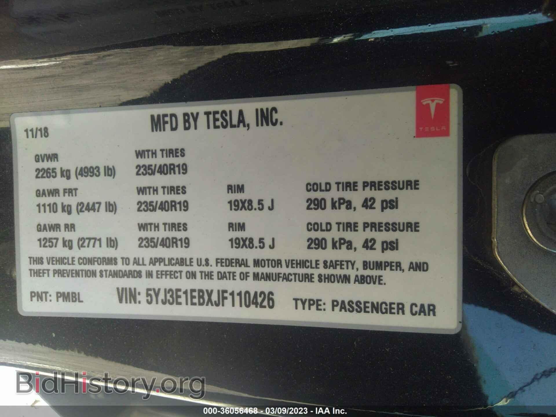 2018 TESLA MODEL 3 - VIN: 5YJ3E1EBXJF110426 - Фото 9