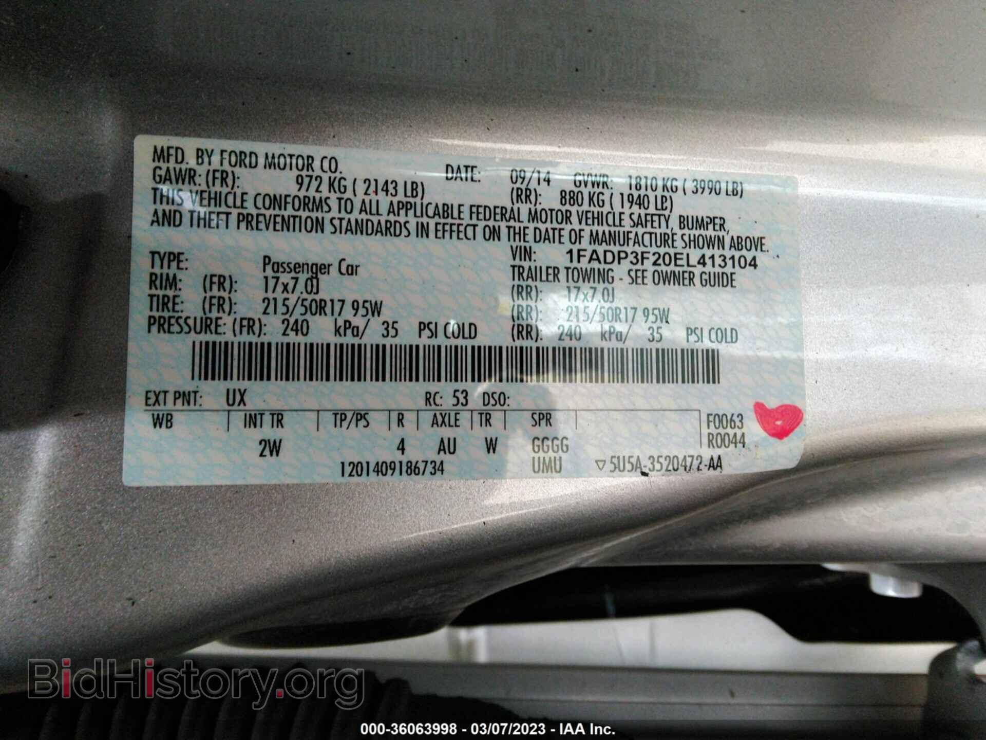 2014 FORD FOCUS - VIN: 1FADP3F20EL413104 - Фото 9