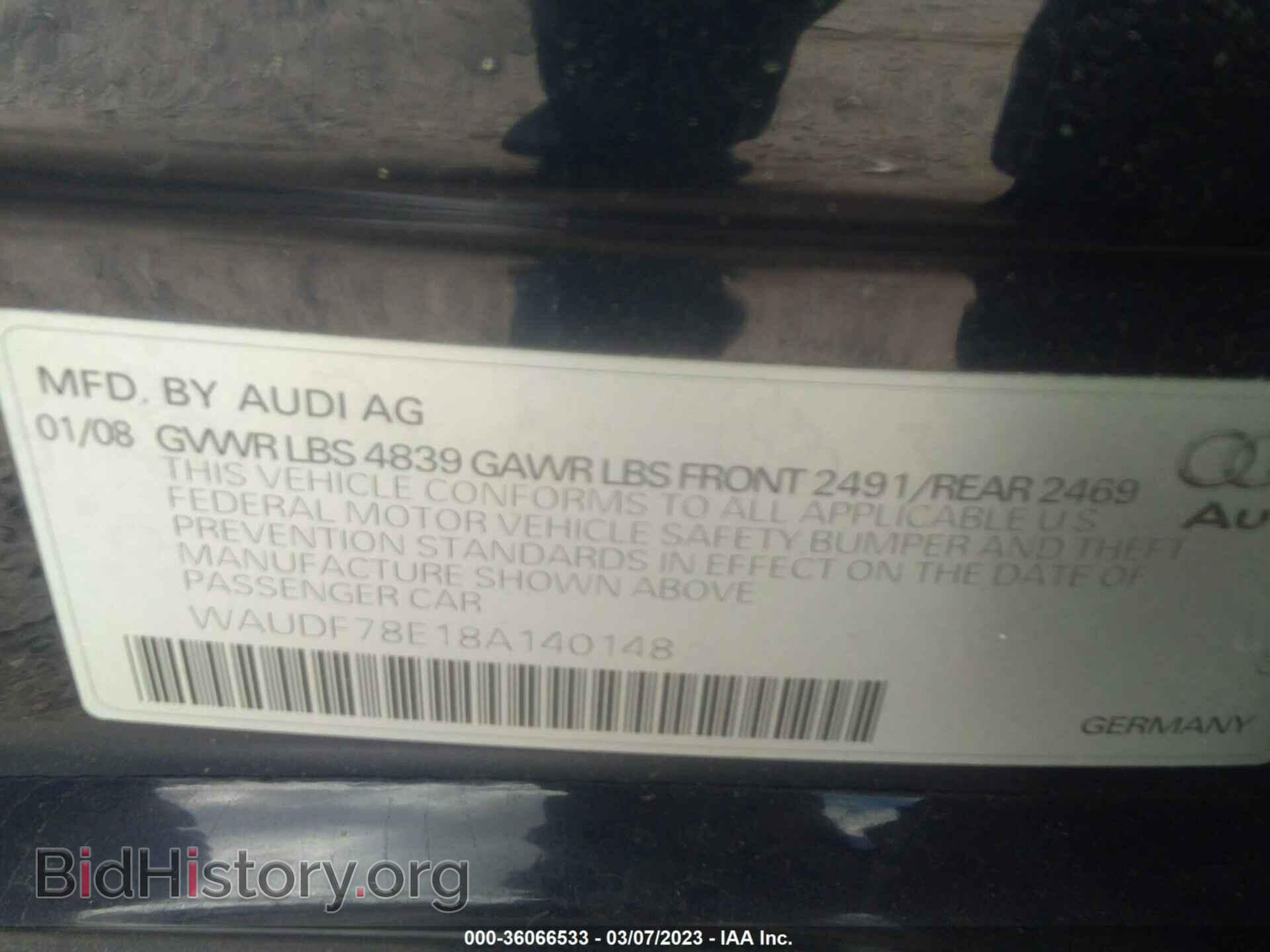 2008 AUDI A4 - VIN: WAUDF78E18A140148 - Фото 9