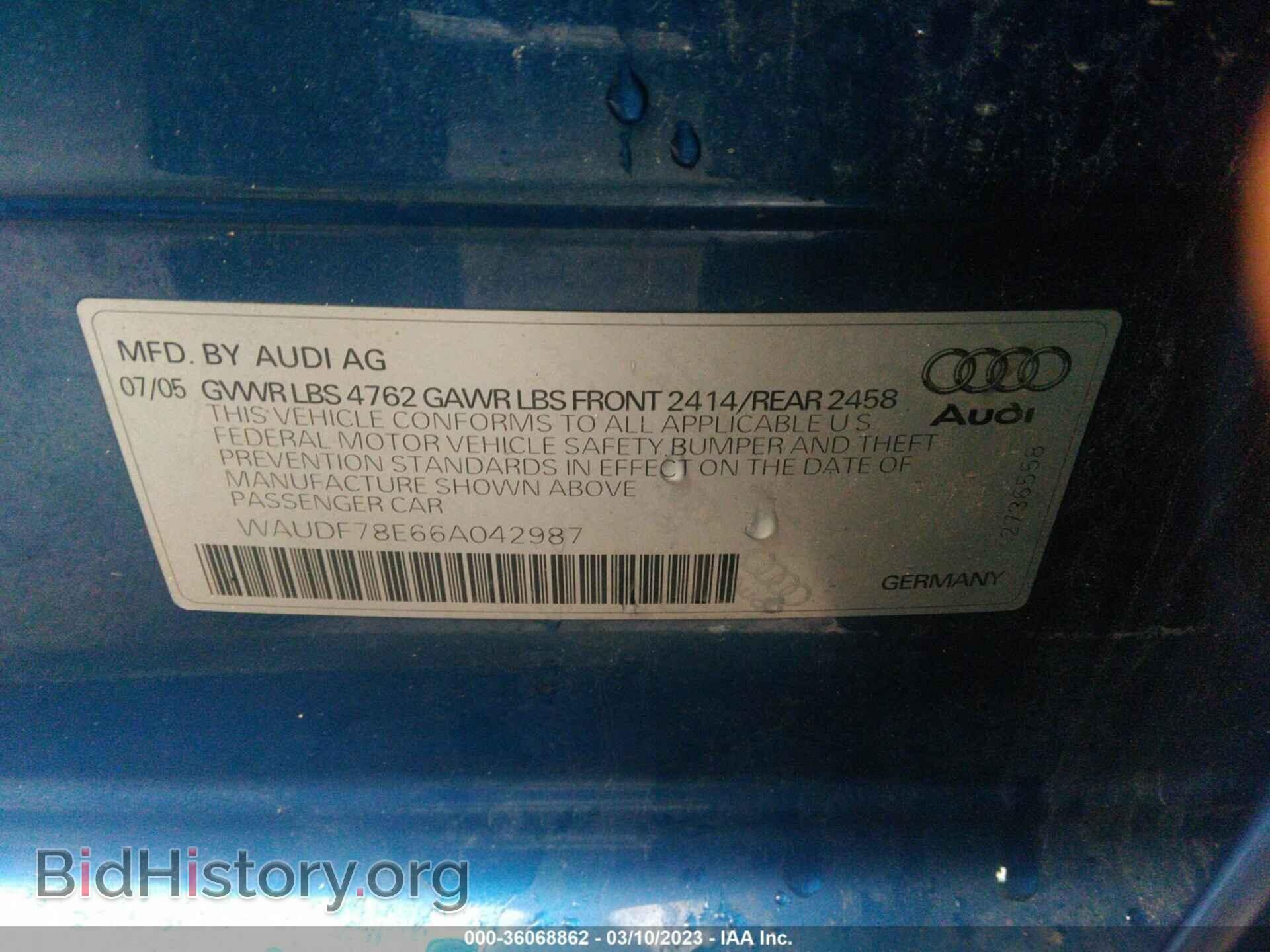 2006 AUDI A4 - VIN: WAUDF78E66A042987 - Фото 9