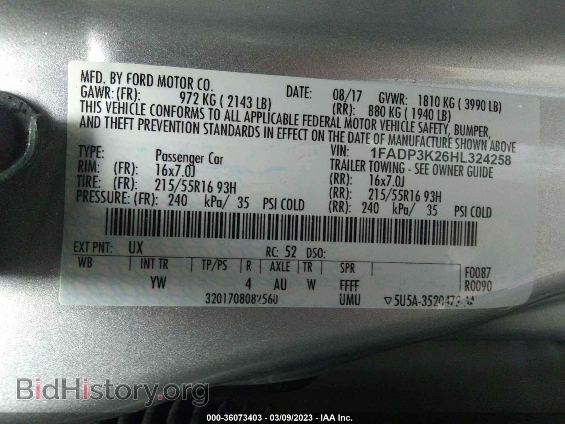 2017 FORD FOCUS - VIN: 1FADP3K26HL324258 - Фото 9