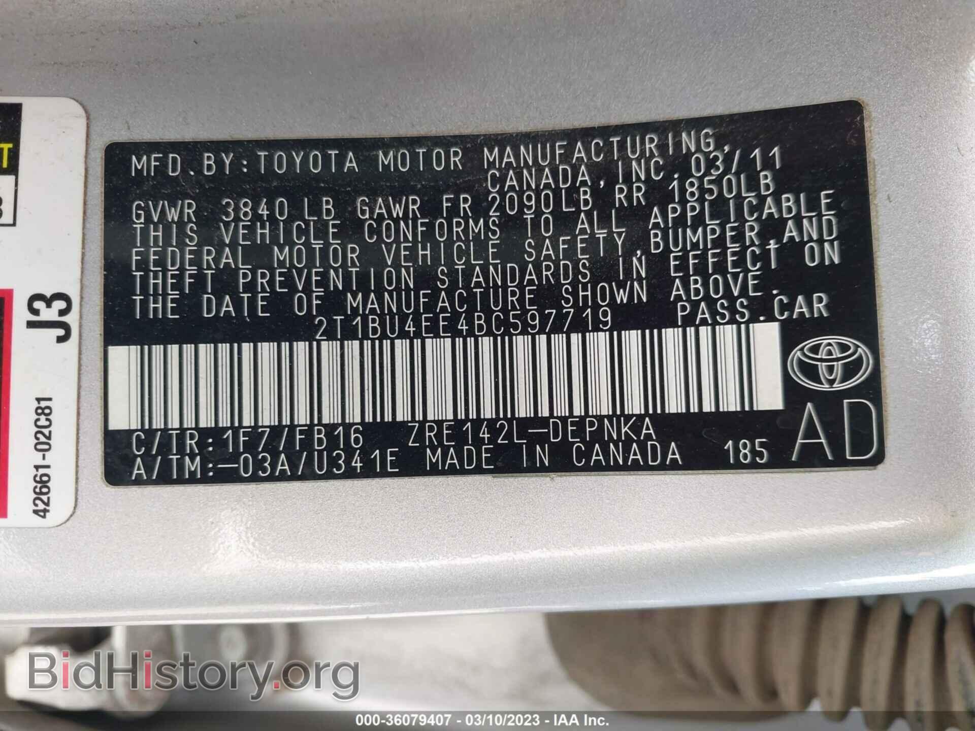 2011 TOYOTA COROLLA - VIN: 2T1BU4EE4BC597719 - Фото 9