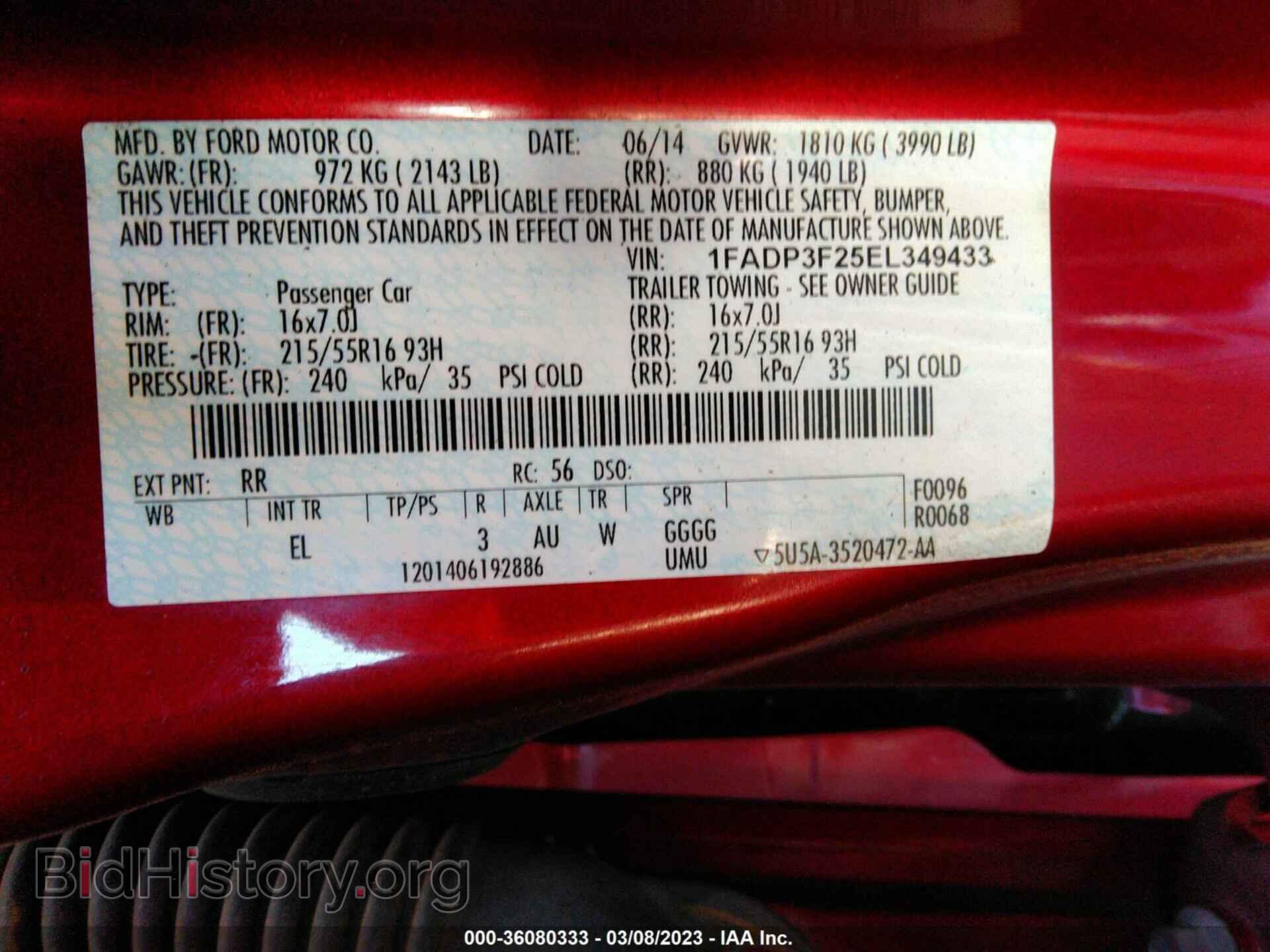 2014 FORD FOCUS - VIN: 1FADP3F25EL349433 - Фото 9