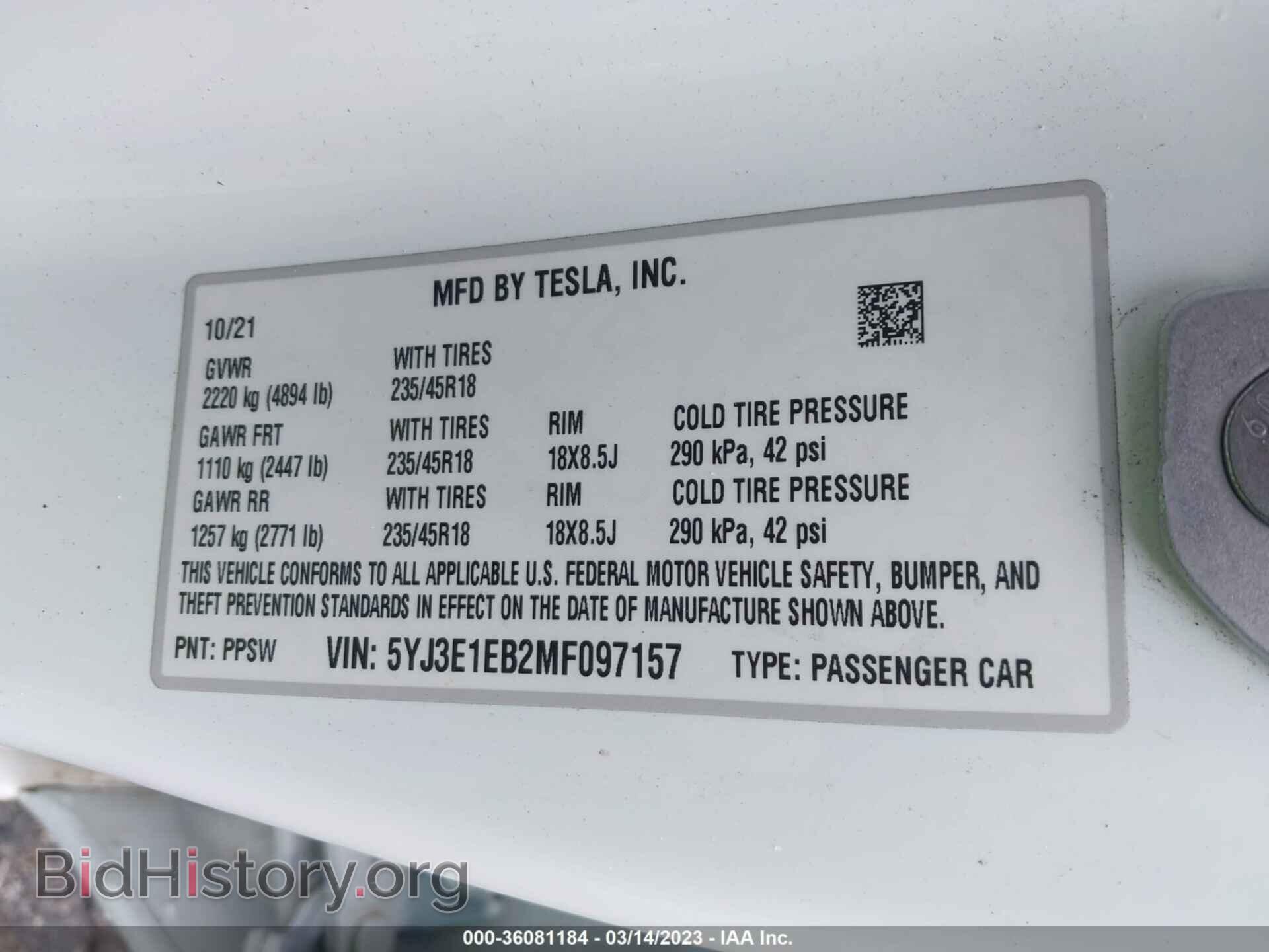 2021 TESLA MODEL 3 - VIN: 5YJ3E1EB2MF097157 - Фото 9