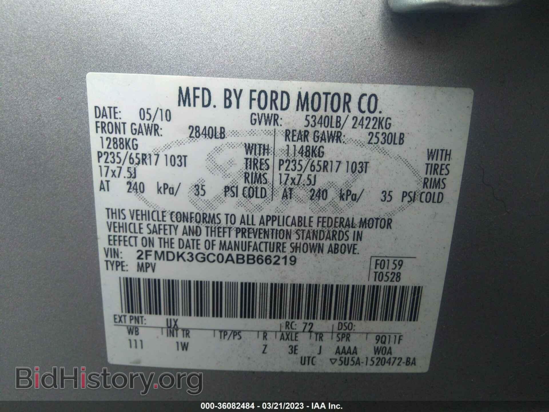 2010 FORD EDGE - VIN: 2FMDK3GC0ABB66219 - Фото 9
